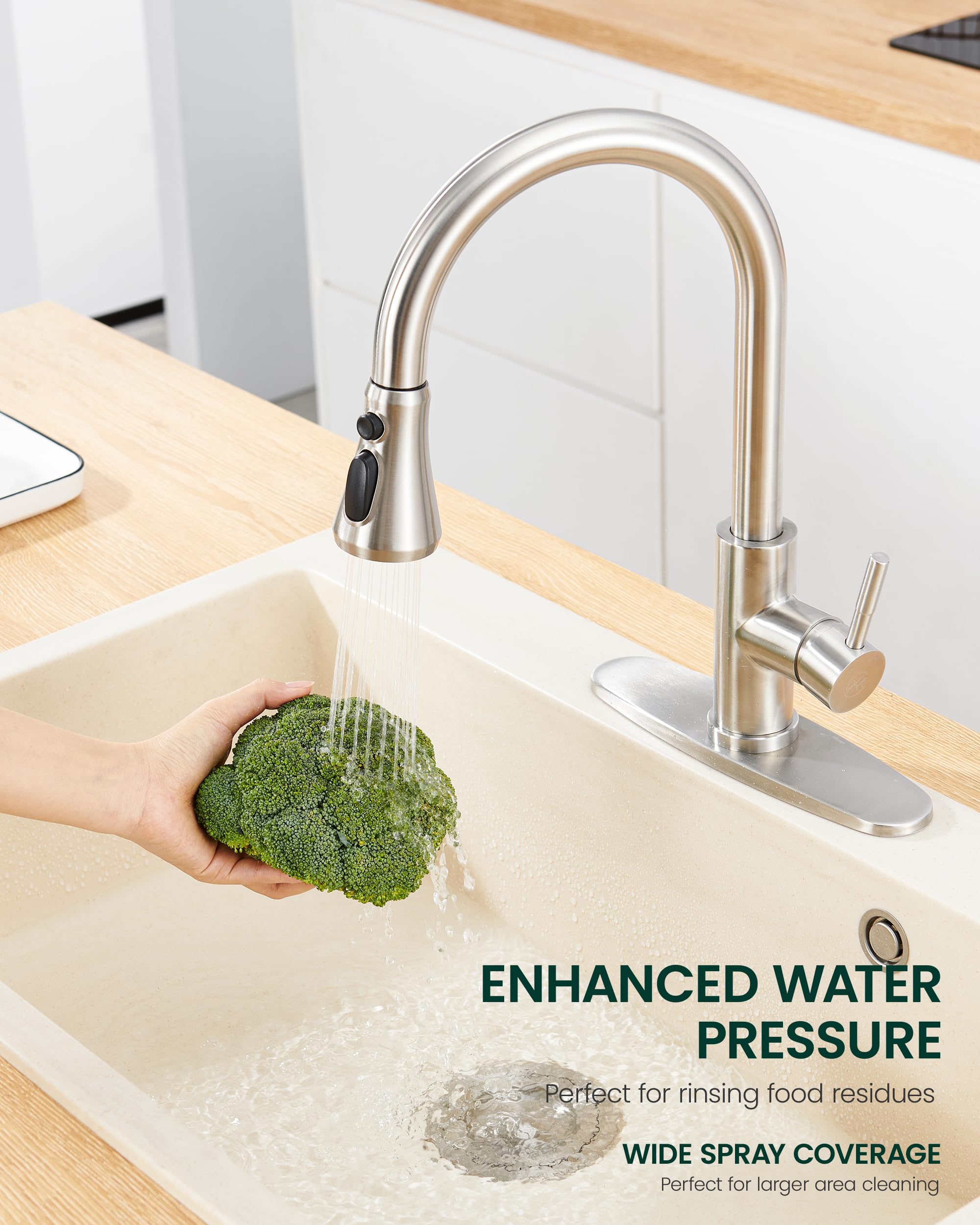 Heisok Kitchen Faucet Head Replacement, 3-Function Pull Down Faucet Spray Head With 15 Adapters - Replacement Pull-Out Sink Spout Sprayer Nozzle, Brushed Nickel