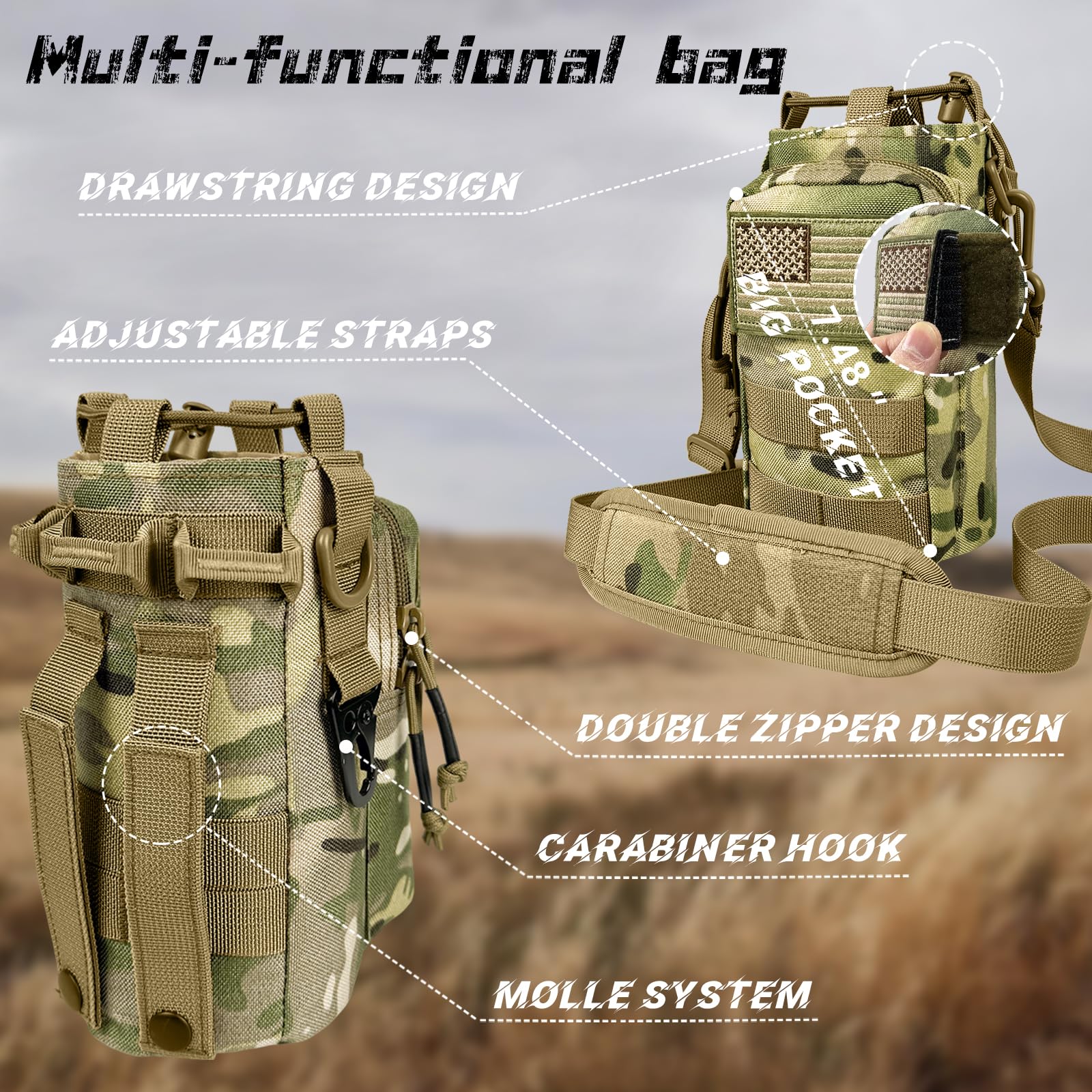 32 Oz Water Bottle With Sleeve - Military Green Stainless Steel Metal Insulated Water Jug