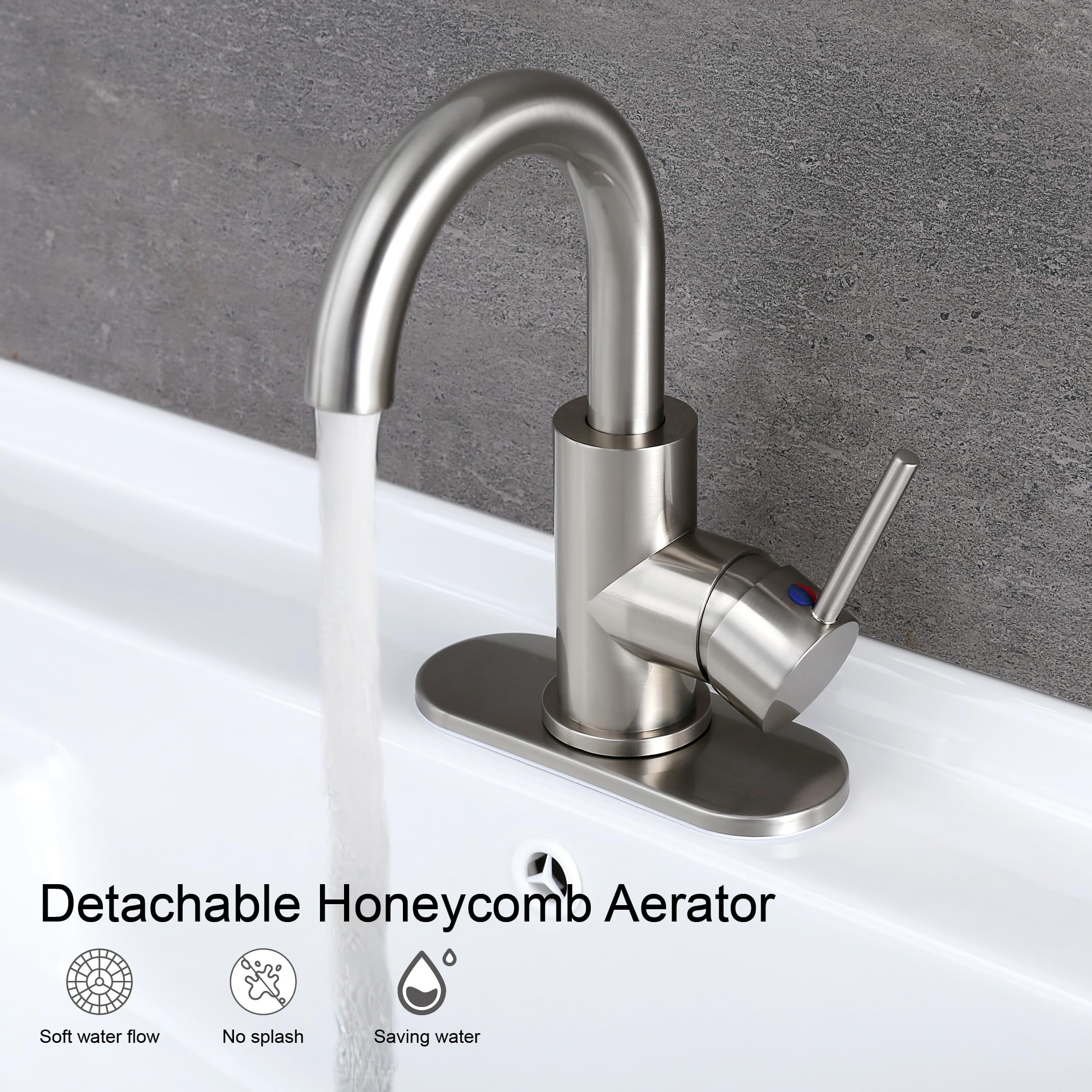 Rkf Bar Sink Faucet Brushed Nickel Single Hole Bathroom Utility For Kitchen Small Rv Campers 360 Degree Mixer Wet Faucets Handle Prep With Deck Plate &Hose Rkf01002-Gbn
