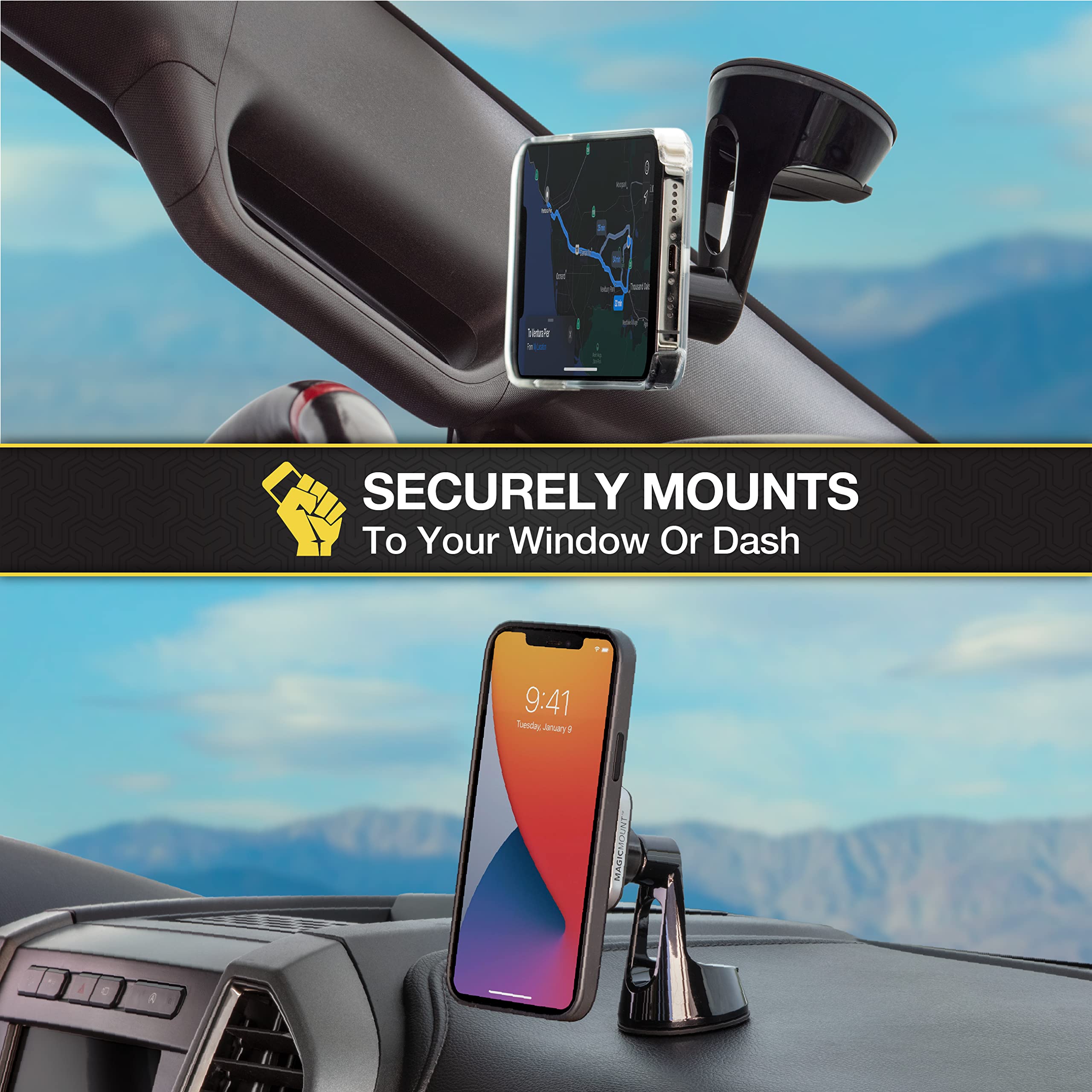 Scosche Mp2Rowd Magicmount Pro2 Magsafe Car Dashboard/Windshield Suction Mount, Magnetic Cell Phone Holder Compatible With Iphone 16/15/14/13/12 Series And More With Included Magicring Adapter