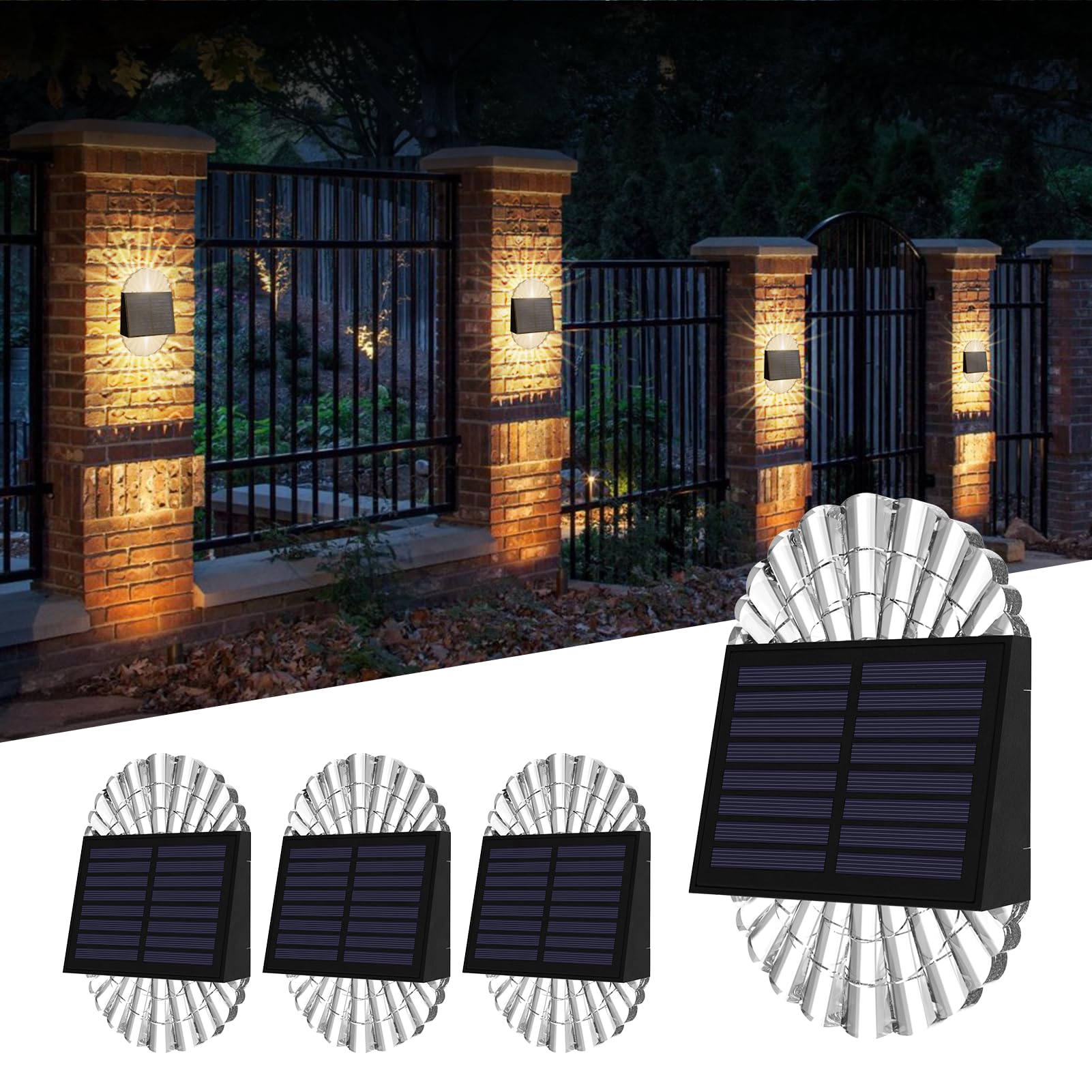 Cubetoou Solar Deck Post Lights, 4 Pack For Fence, Garden, Yard, Patio Decor - Outdoor Waterproof Led, Warm White
