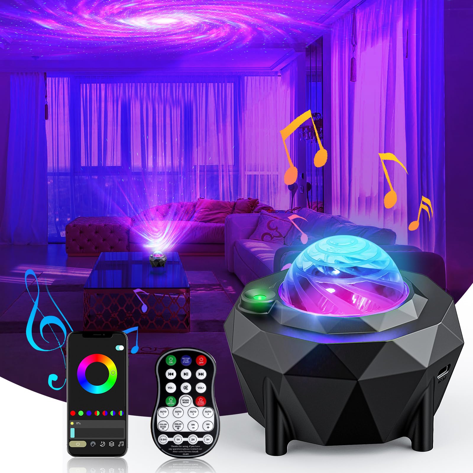 Zonqoonz Star Projector, Galaxy Projector With App Remote Control,Music Speaker Aurora Projector, Night Light Projector For Kids Adults Gaming Room, Home Theater, Birthday, Party