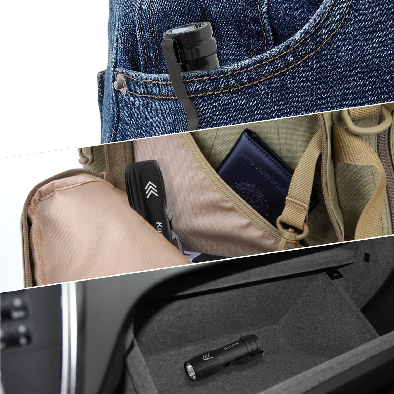 Kunhe Small Rechargeable Flashlights Mini Led Pocket Flashlight Battery Operated Bulk Flash Light Clip For Home Edc Stocking Stuffers For Men Adults 5 Pack