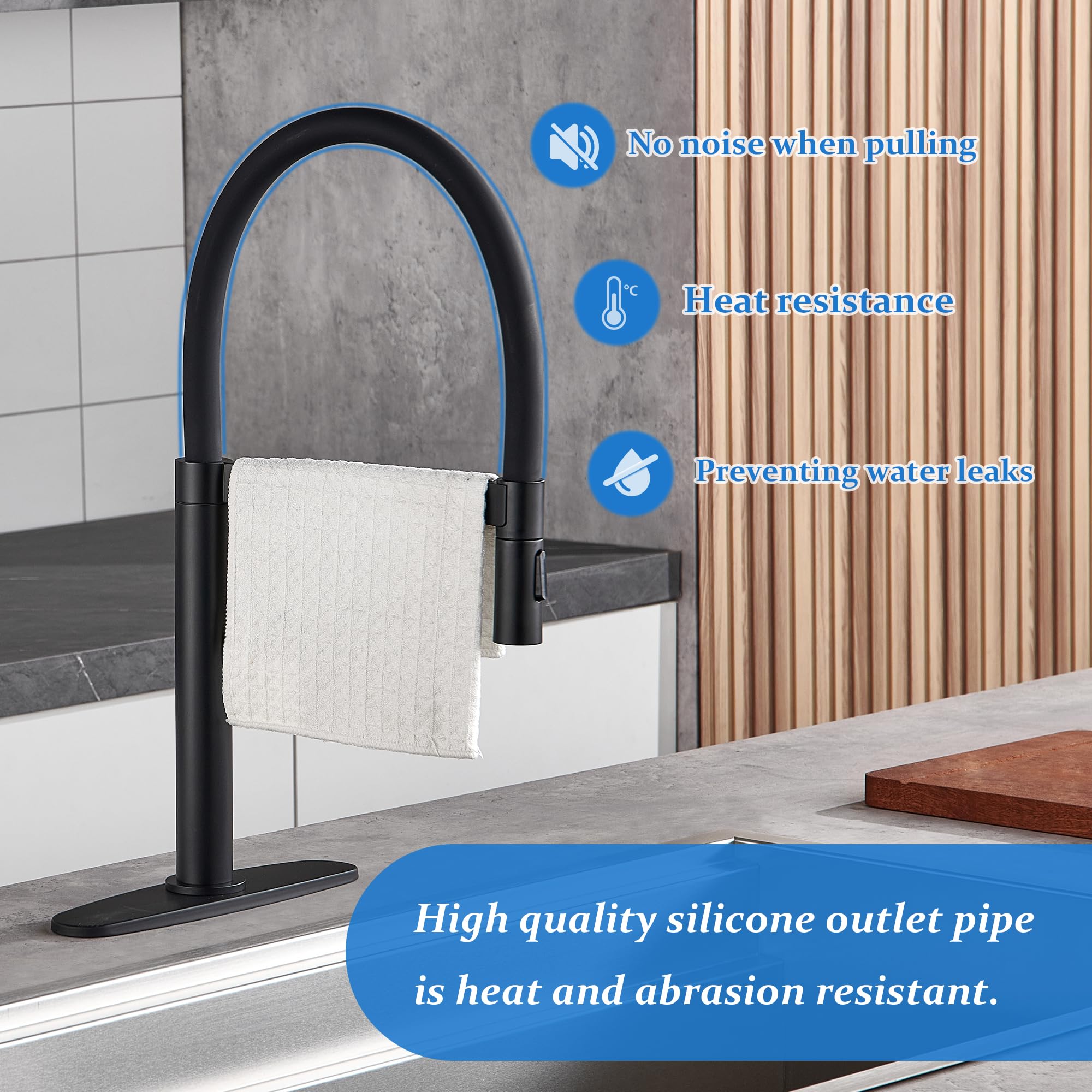 Tohlar Black Kitchen Faucet With Pull Down Sprayer, Matte Black Kitchen Sink Faucet Commercial Single Handle Kitchen Faucets For Kitchen Farmhouse Laundry Rv