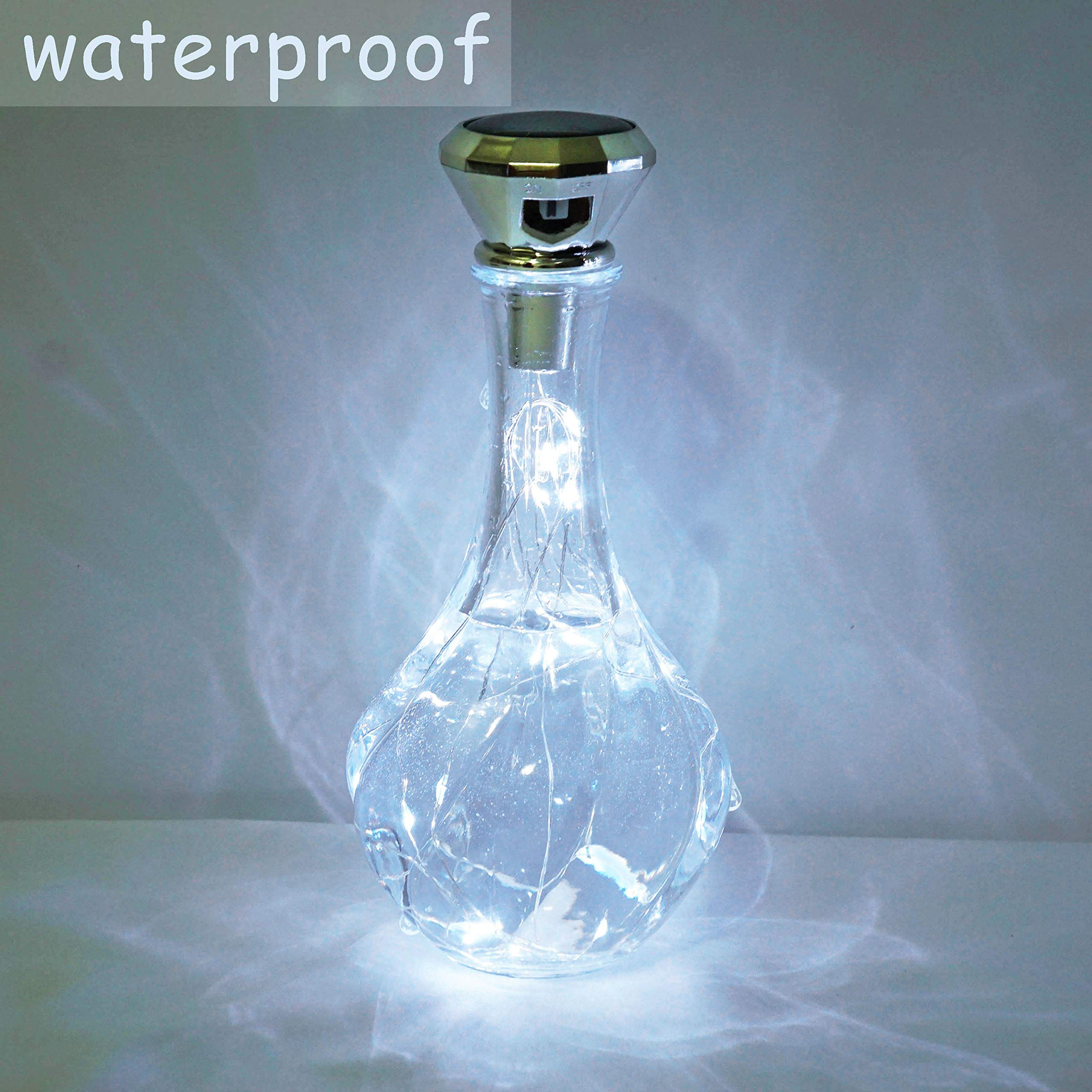 Cynzia Solar Wine Bottle Lights, 6 Pack 20Led Solar Powered Diamond Cork Lights, Waterproof Outdoor Fairy String Light For Garden, Patio, Party, Wedding, Holiday Decor (Cold White)