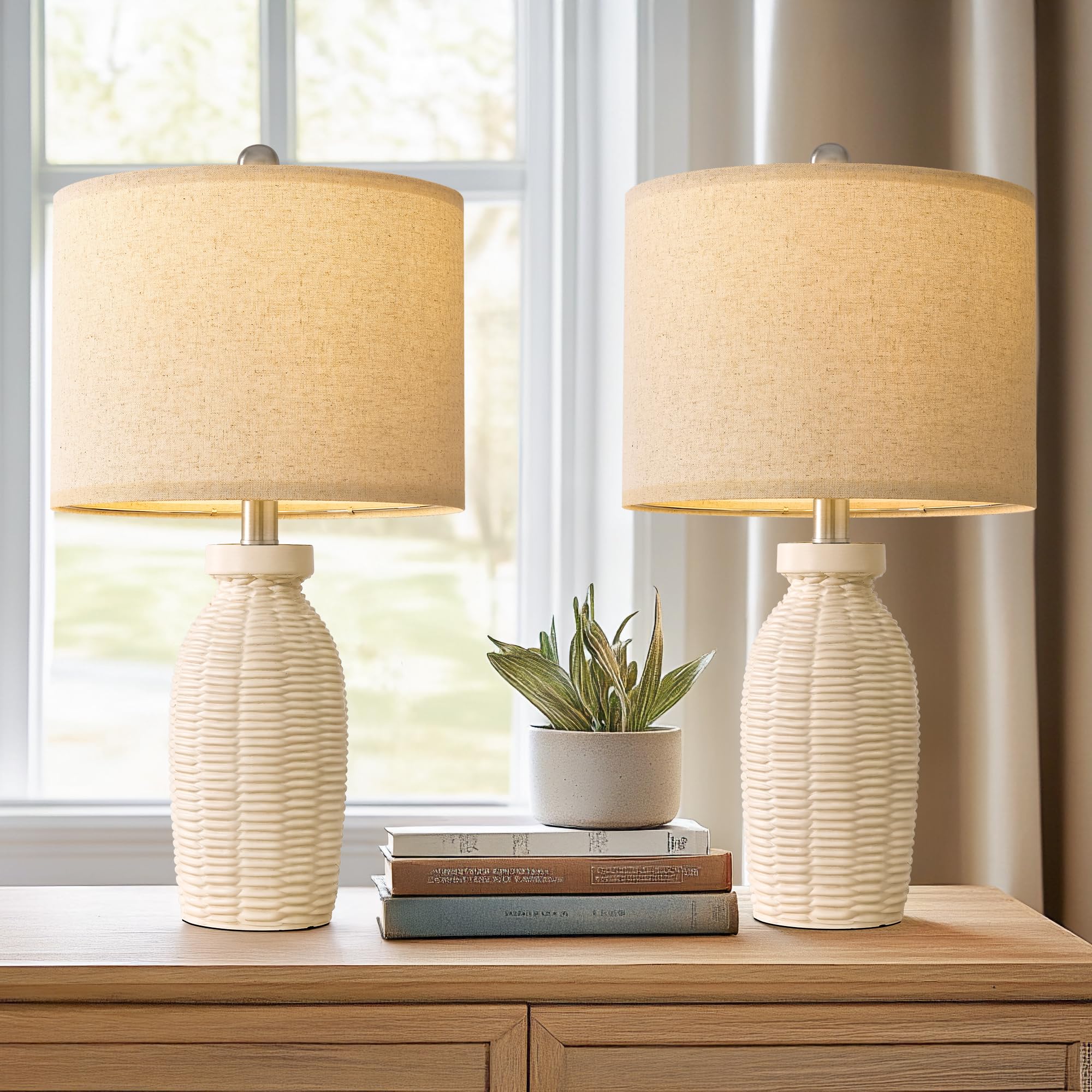 G-Safava 22.75" Table Lamps Set Of 2 For Bedroom Living Room - Boho Farmhouse Bedside Nightstand Small Rustic Vintage Retro Modern Light For Home Office Desk Decor , Beige