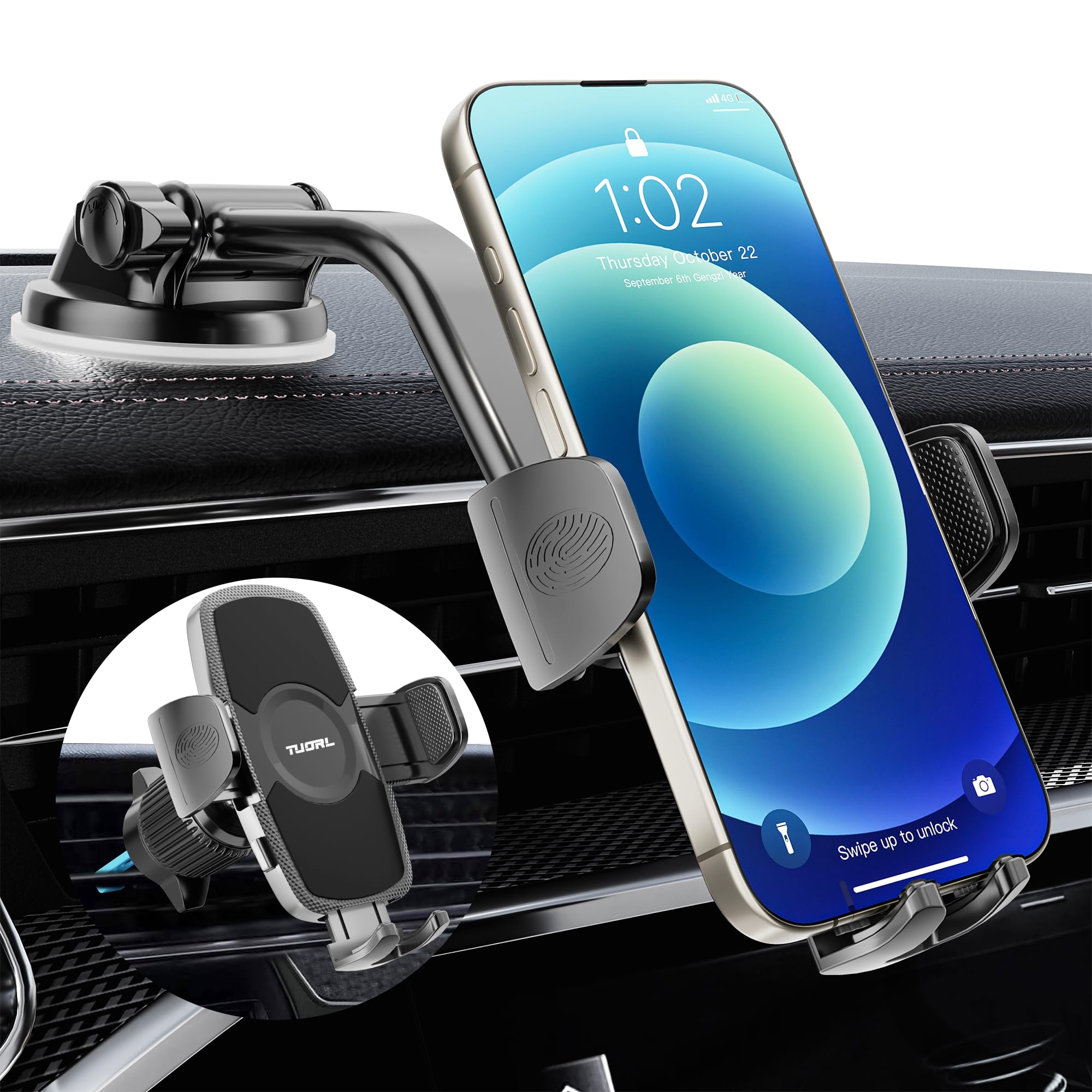 Tuorl Car Phone Holder, Universal Phone Mount For Car Dashboard&Windshield&Air Vent,Super Suction Dash Cellphone Car Mount Stand For Iphone 16/15/14/13/12/11 Pro Max, Samsung & Android Smartphones