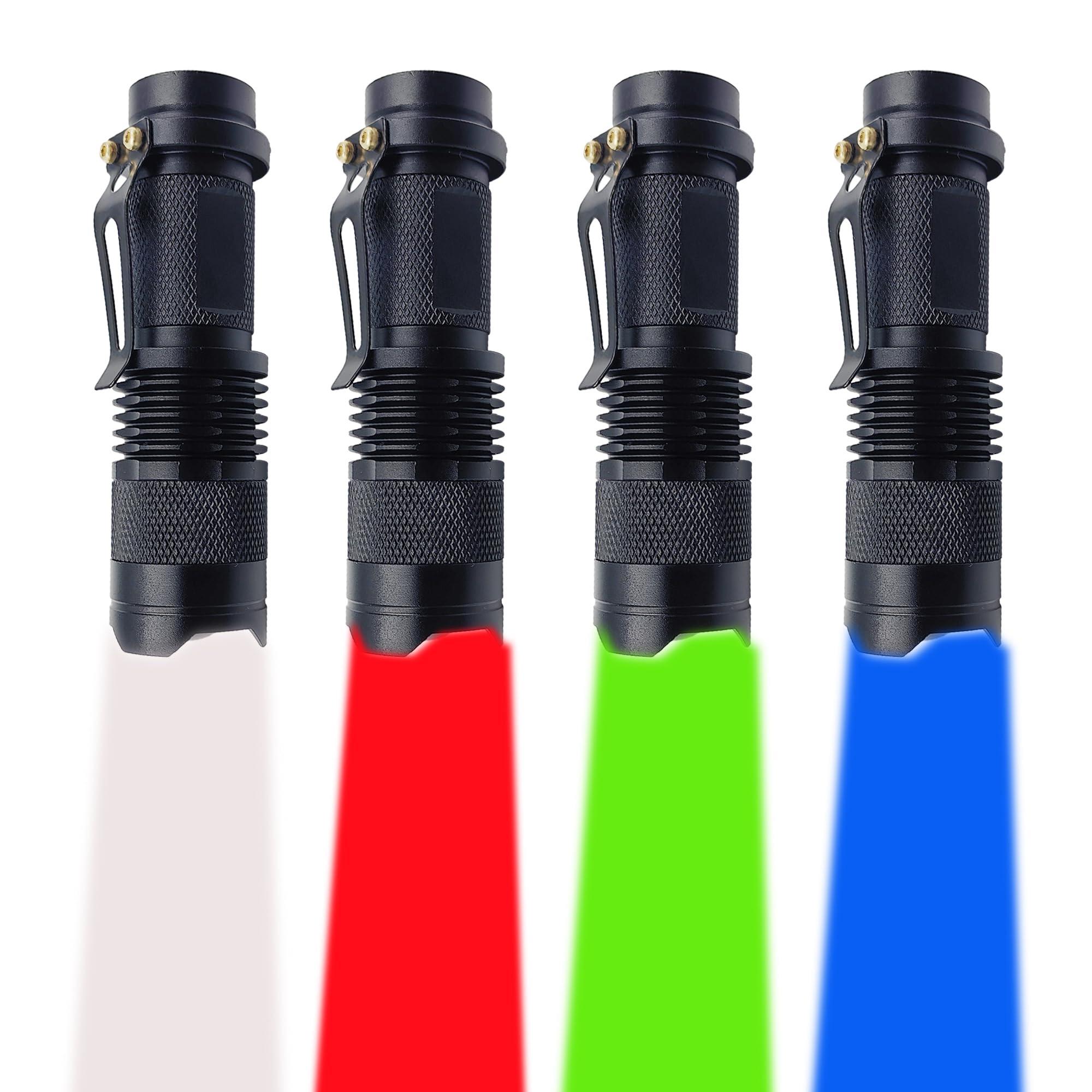 Zyunmall 4 Color Light Single Mode Flashlight: Red Light Flashlight, Green Light Flashlight, Blue Light Flashlight, Cool White Light Flashlight, 4 Pack, Black, Sk68-Wrgb-Flashlight-1Mode-Zy-24-25