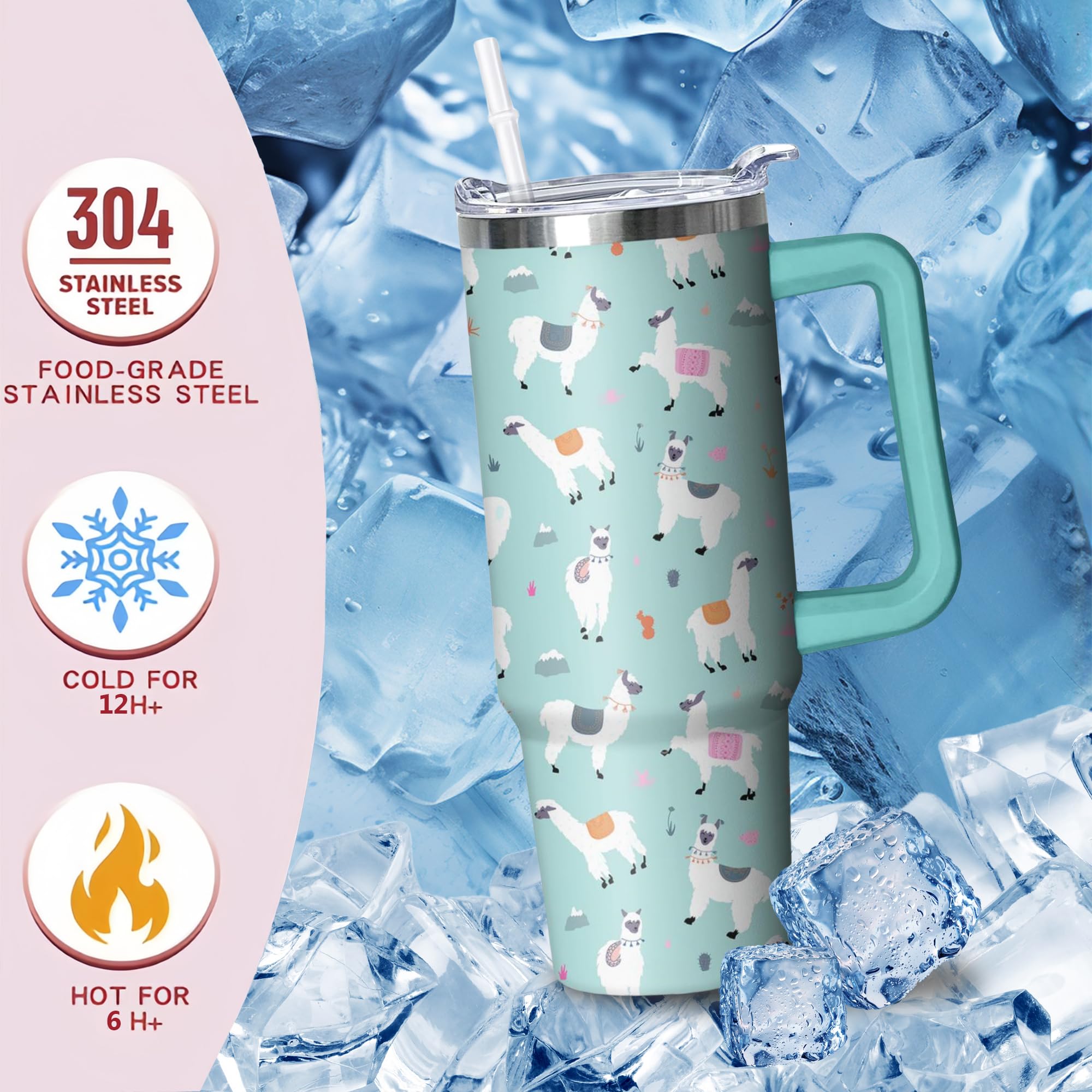 30 Oz Llama Tumbler With Handle And Straw, Alpaca Insulated Stainless Steel Cup With Lid, Travel