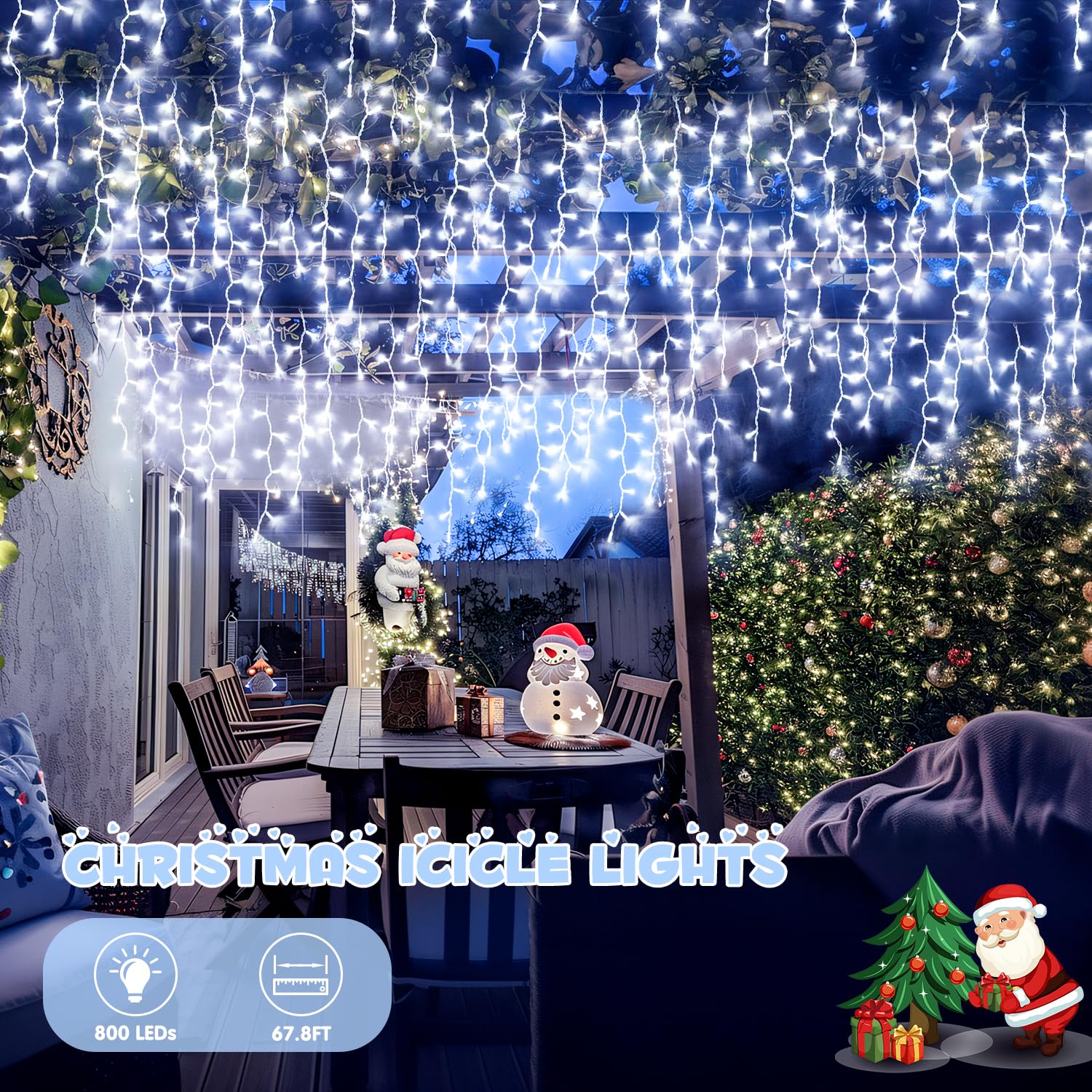 Jmexsuss Christmas Icicle Lights For Outside: 800 Led White Icicle Lights Outdoor Waterproof - White Christmas String Lights For House Wedding Party Christmas Decoration