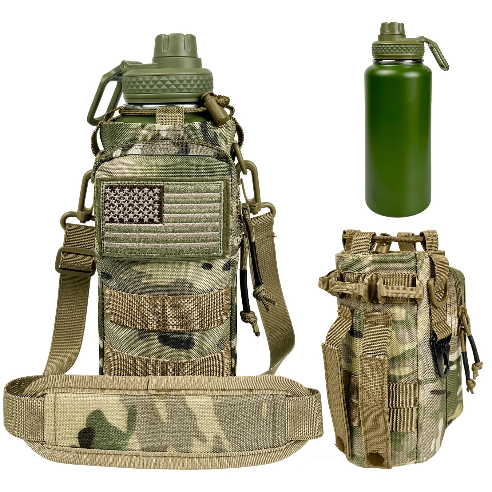 32 Oz Water Bottle With Sleeve - Military Green Stainless Steel Metal Insulated Water Jug