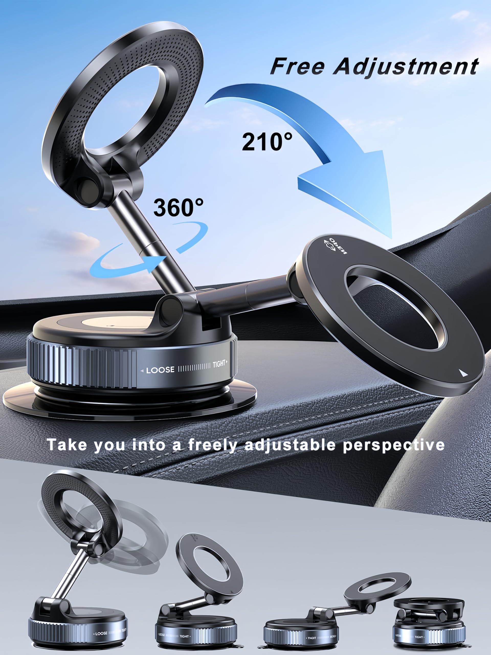 Snanlen  360° Vacuum Magnetic Phone Holder, Magnetic Car Phone Mount, Hands- Suction Cup Phone Holder For Car/Gym/Mirror/Shower, Car Mount Compatible With Iphone 16 Pro Max/Android