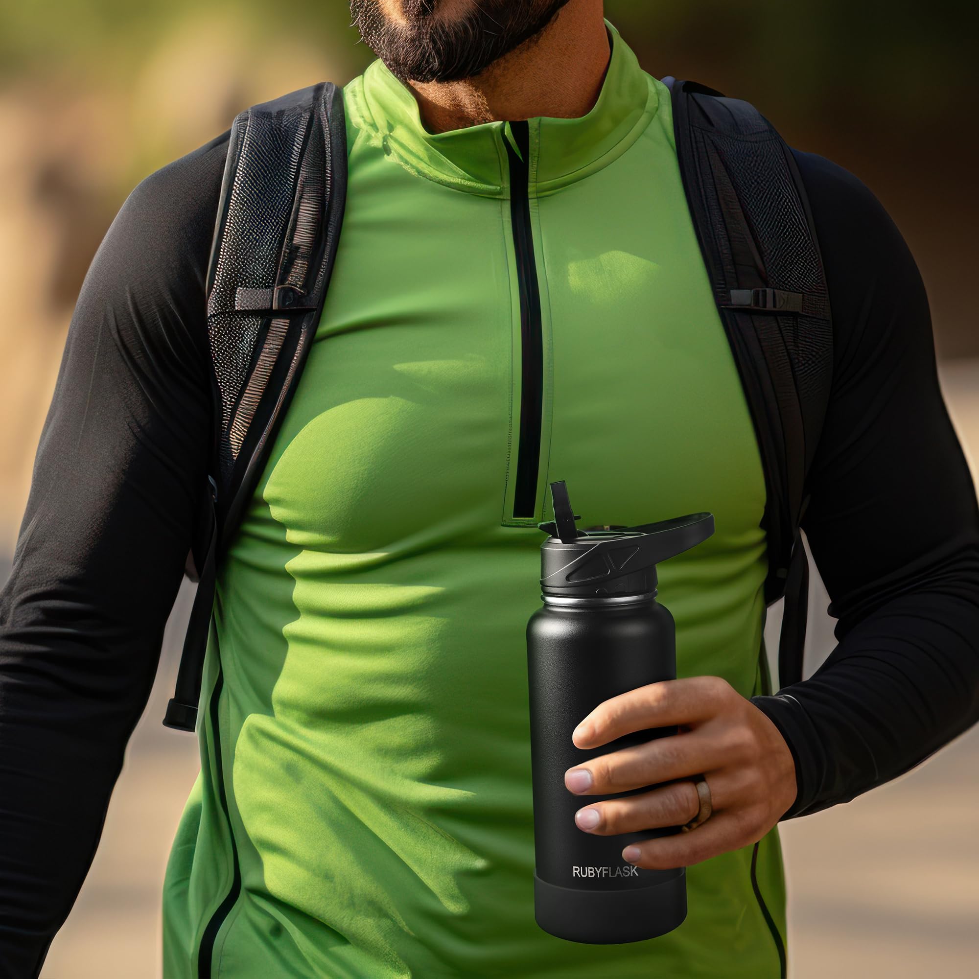 32Oz Insulated Water Bottle With Straw, Stainless Steel Metal Vacuum Water Flask