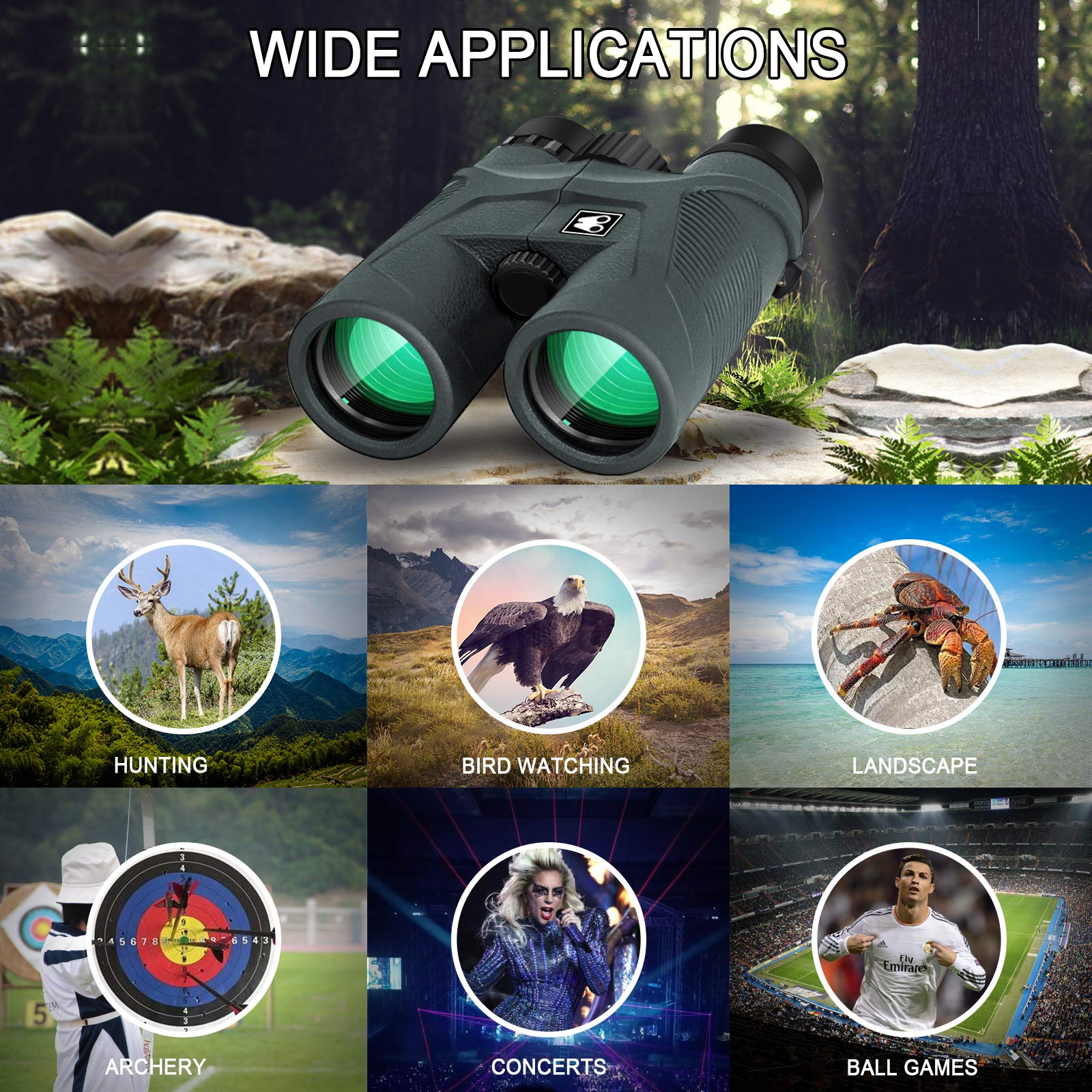 Sarblue 10X42 Binoculars For Adults With Smartphone Adapter, Bak4 Prism And Fmc Lens, Hd Professional Binoculars For Bird Watching Travel Stargazing Hunting Wildlife Watching Outdoor Concerts Sports