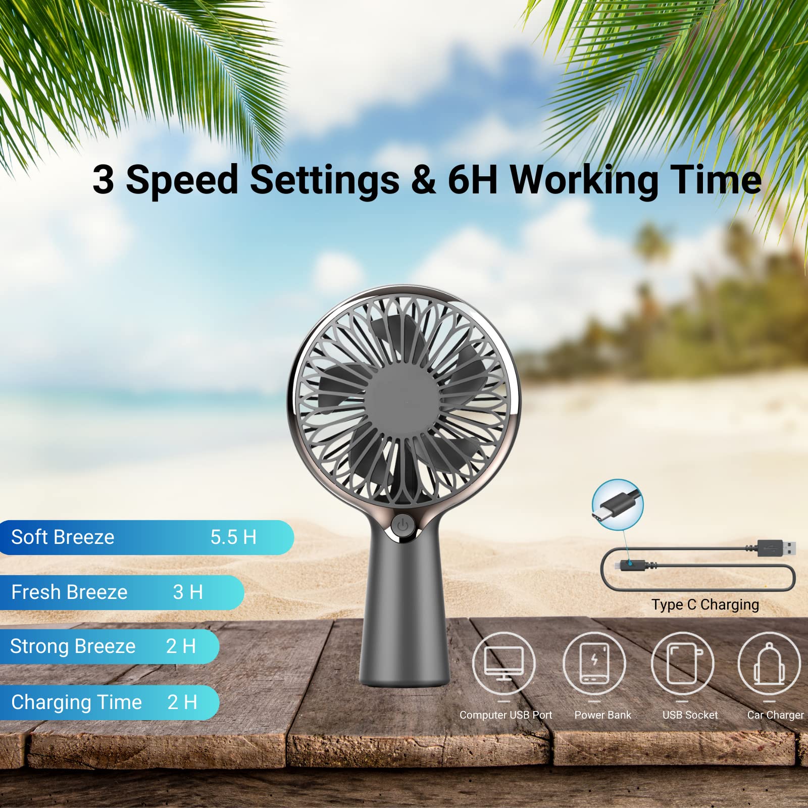 Holiday Mini Handheld Fan, Usb Desk Fan Small Personal Portable Hand Fan Table Fan With Rechargeable