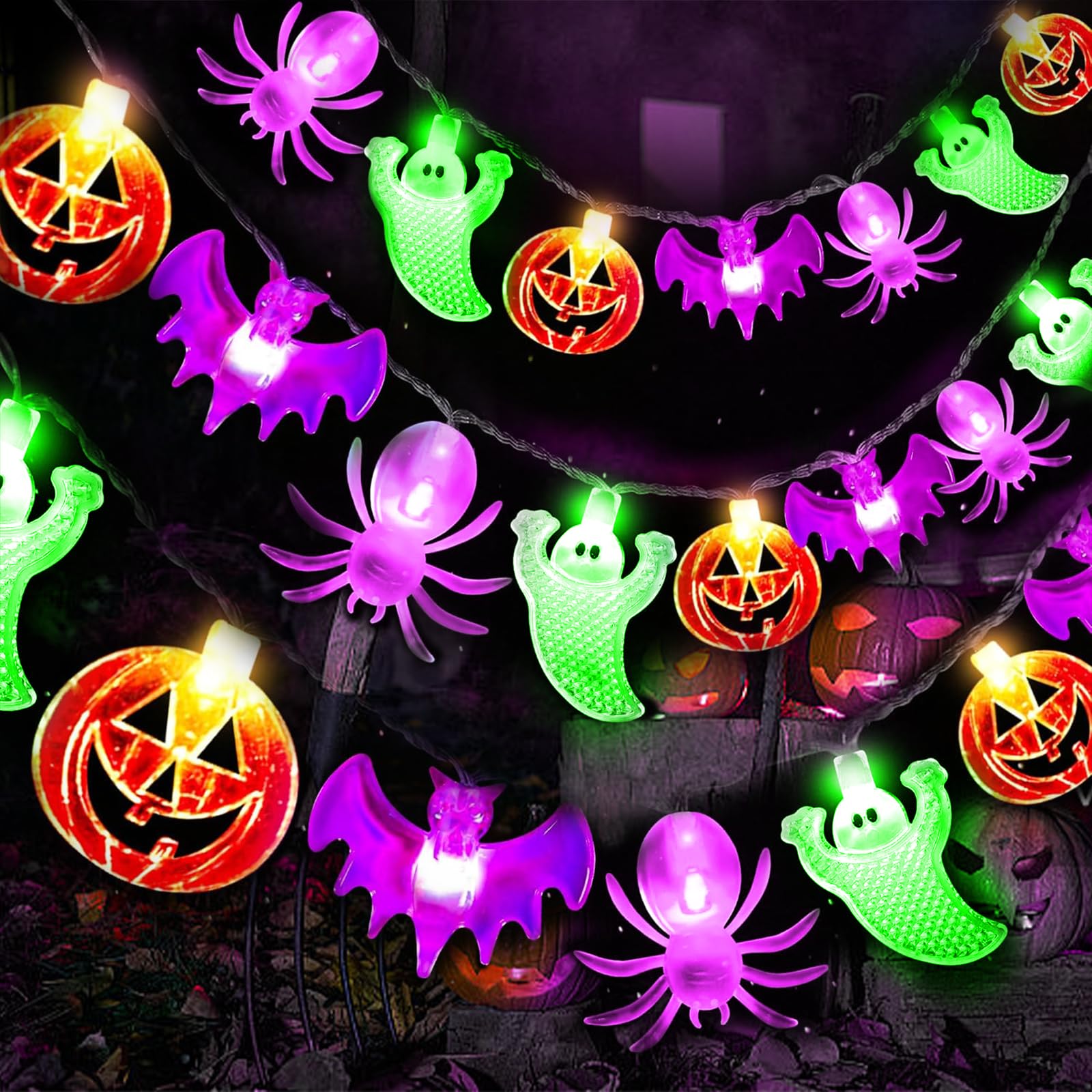 Cyindzchwy Halloween Decoration Lights, 40Led Pumpkin Bat Ghost Battery Operated String Lights, 2 Lighting Modes Waterproof Halloween String Lights For Indoor Outdoor Garden Tree Patio Yard Party Decor