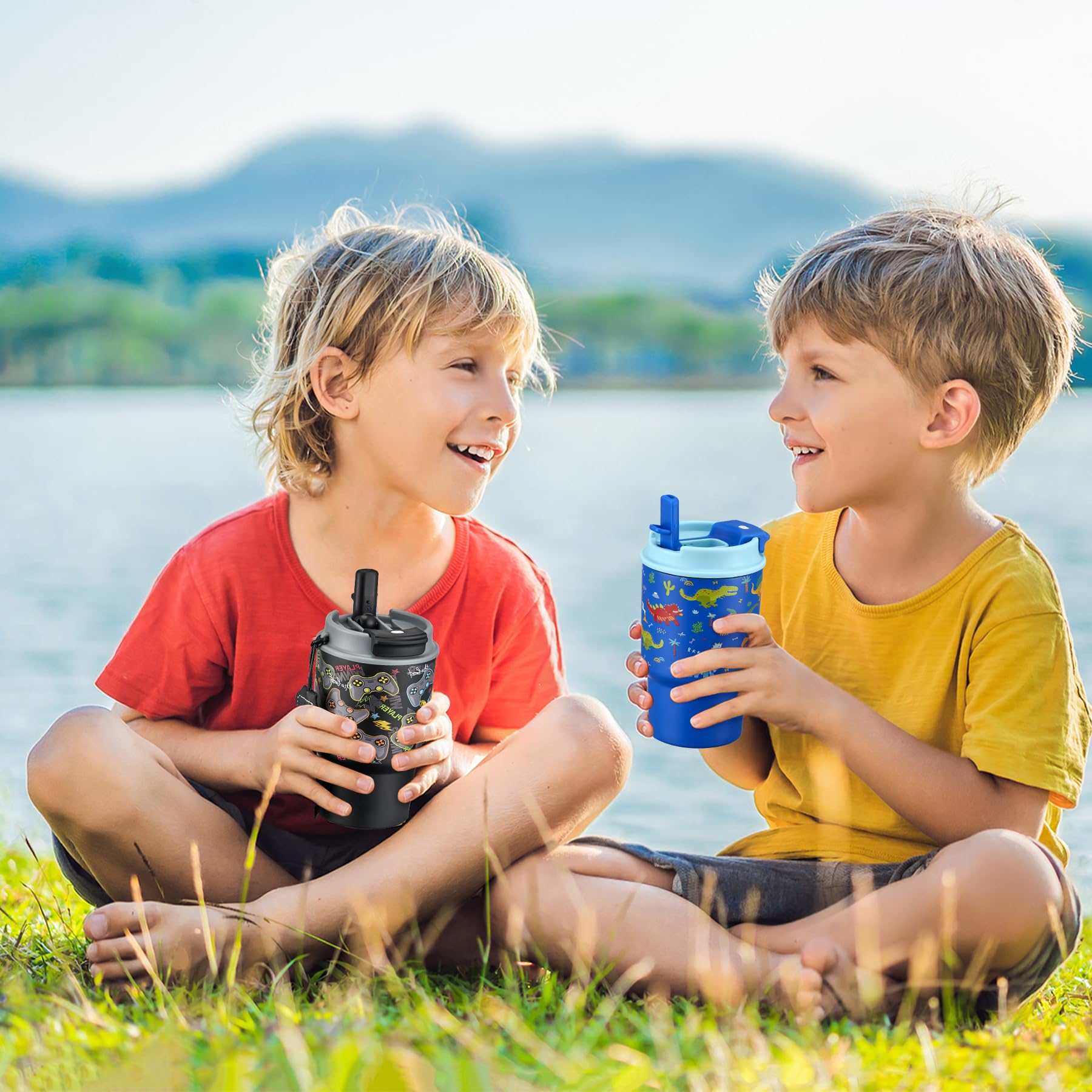13.5Oz Kids Insulated Tumbler With Lid And Straw,- Stainless Steel Kids Water Bottle