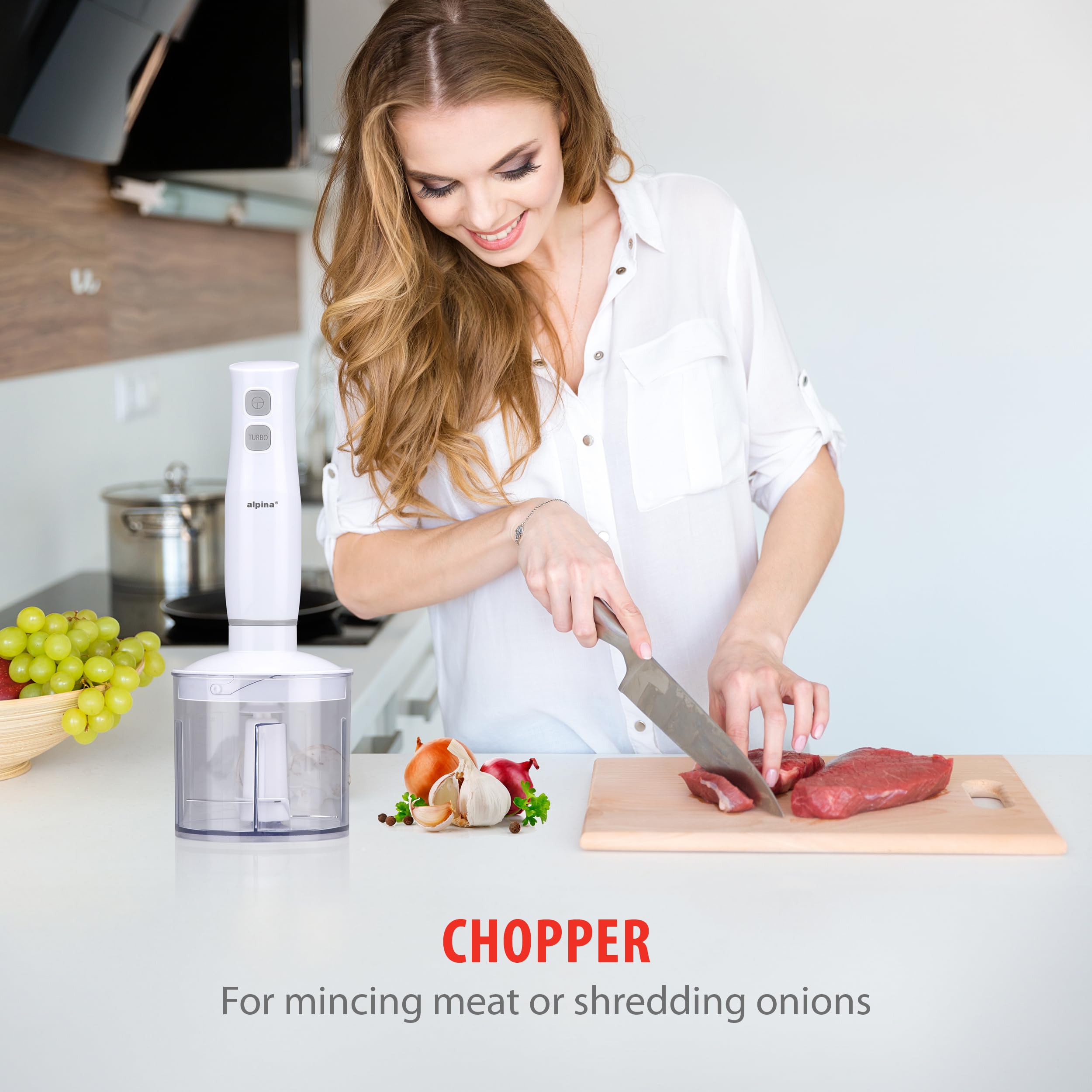 Alpina Hand Blender With Accessories, Mini Chopper, Blender, Arm, Blender, Multifunction 400W, White