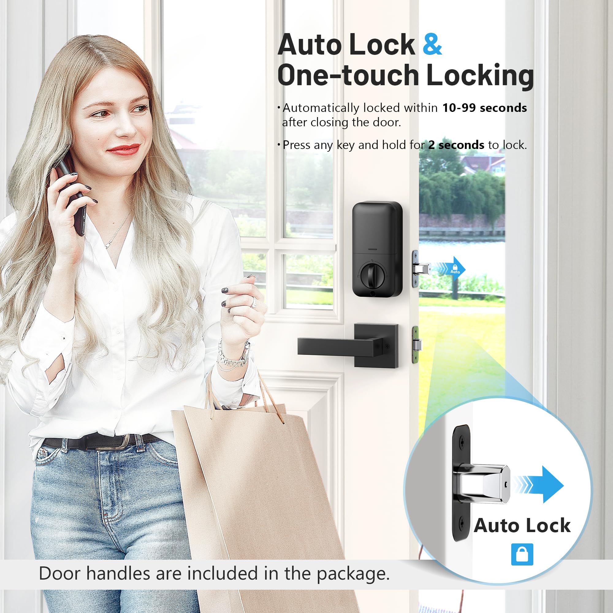 Zowill Fingerprint Door Lock, Keypad Door Lock With 2 Handles, Keyless Entry, Auto Lock, Anti-Peeping Password, Electronic Deadbolt, Front Door Handle Sets For Homes, Apartments, Easy To Install