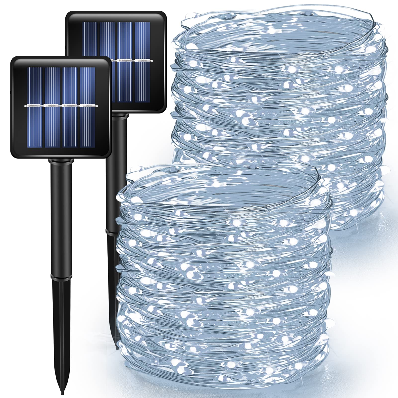 Tw Shine 2 Pack Solar String Lights Outdoor, Total 80 Ft 240 Led Solar Powered Waterproof White Fairy Lights 8 Modes For Outside Christmas Party Tree Wedding Yard Decorations