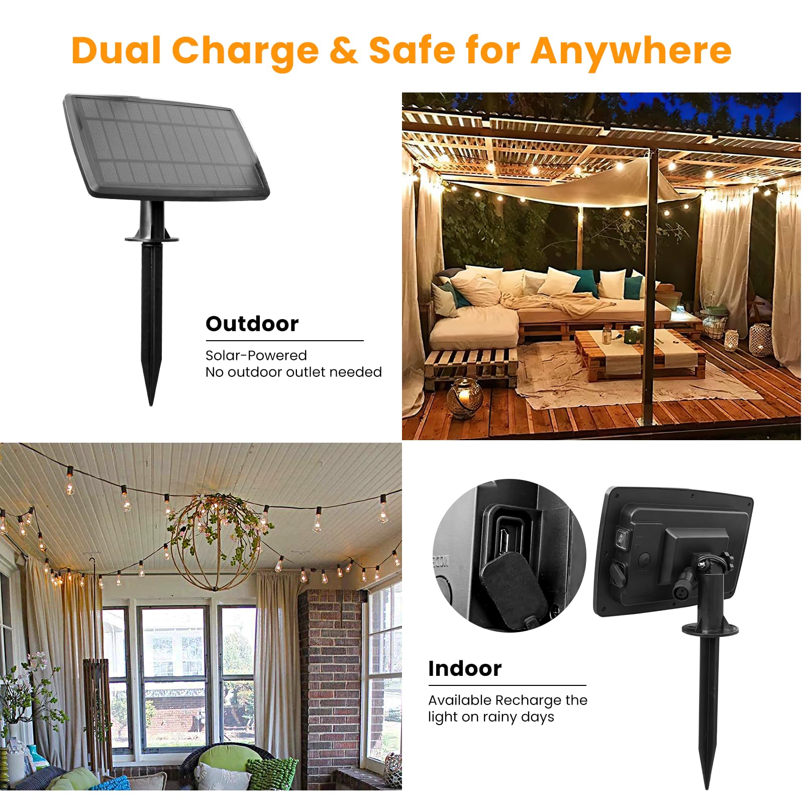 Bdrofn 200Ft Solar String Lights Outdoor Waterproof, Solar Patio Lights With Remote Control & 60+2 Dimmable St38 Edison Bulbs Shatterproof,Solar Powered String Lights For Outside Garden Backyard