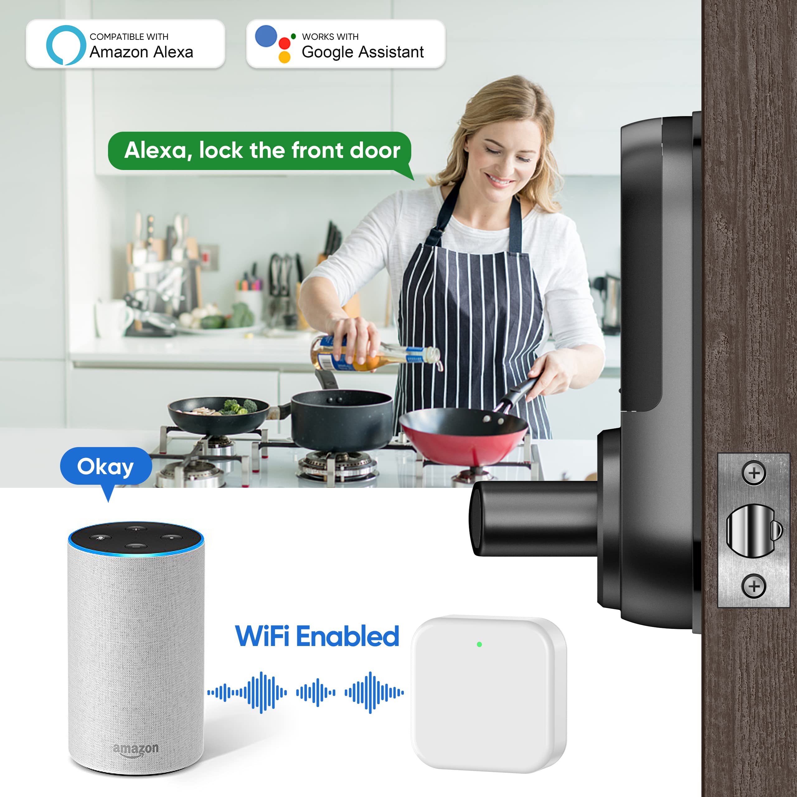 Sifely Keyless Entry Smart Lock - Fingerprint & Keypad Access, Front Door Handle, Black