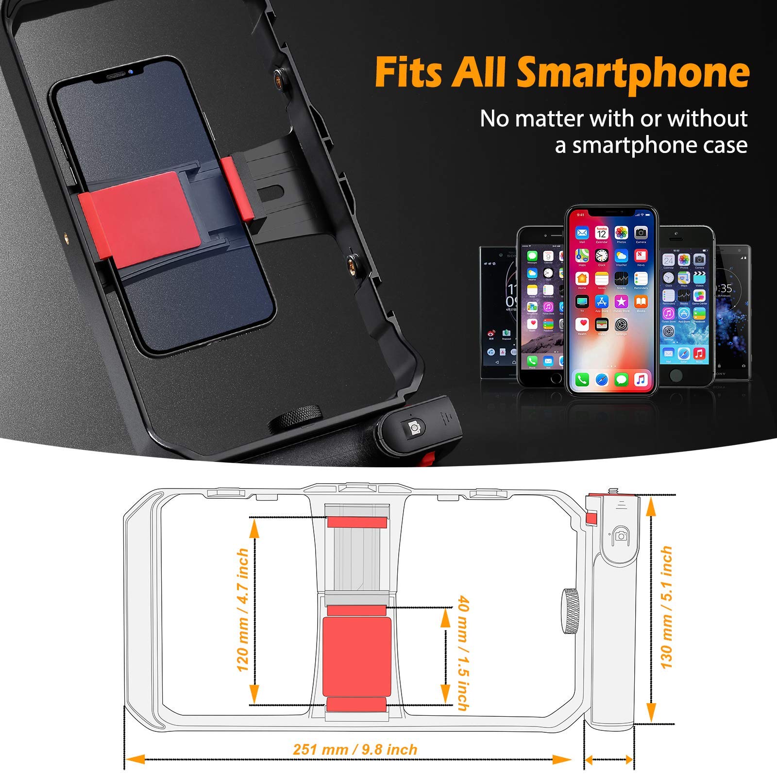 Zeadio Smartphone Stabilizer Grip, Cellphone Video Rig Tripod Mount Holder, With Wireless Remote Shutter For All Iphone And Android Smartphones