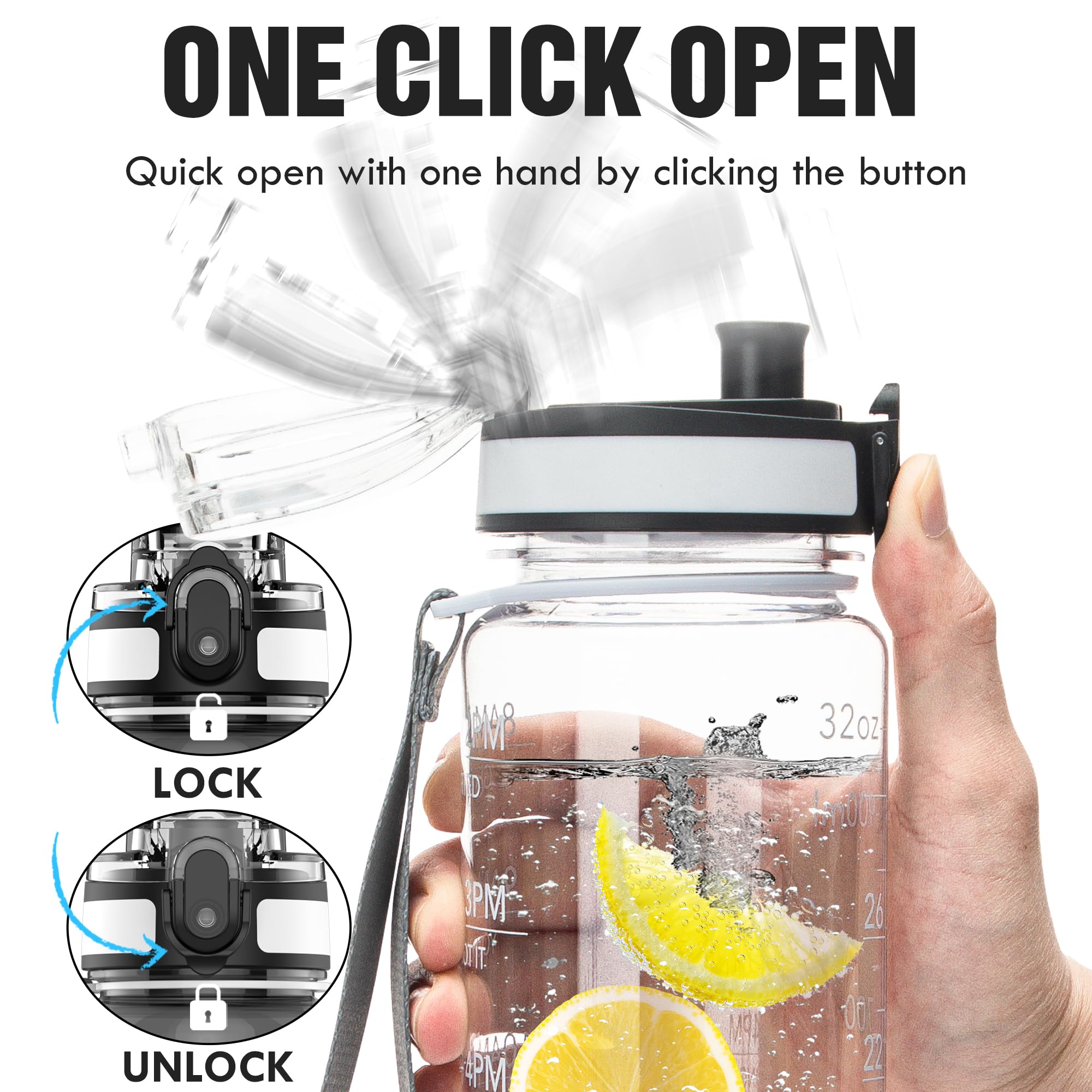 Oldley Water Bottle, 32Oz Motivational Sports Water Bottle With Time Marker - Times To Drink