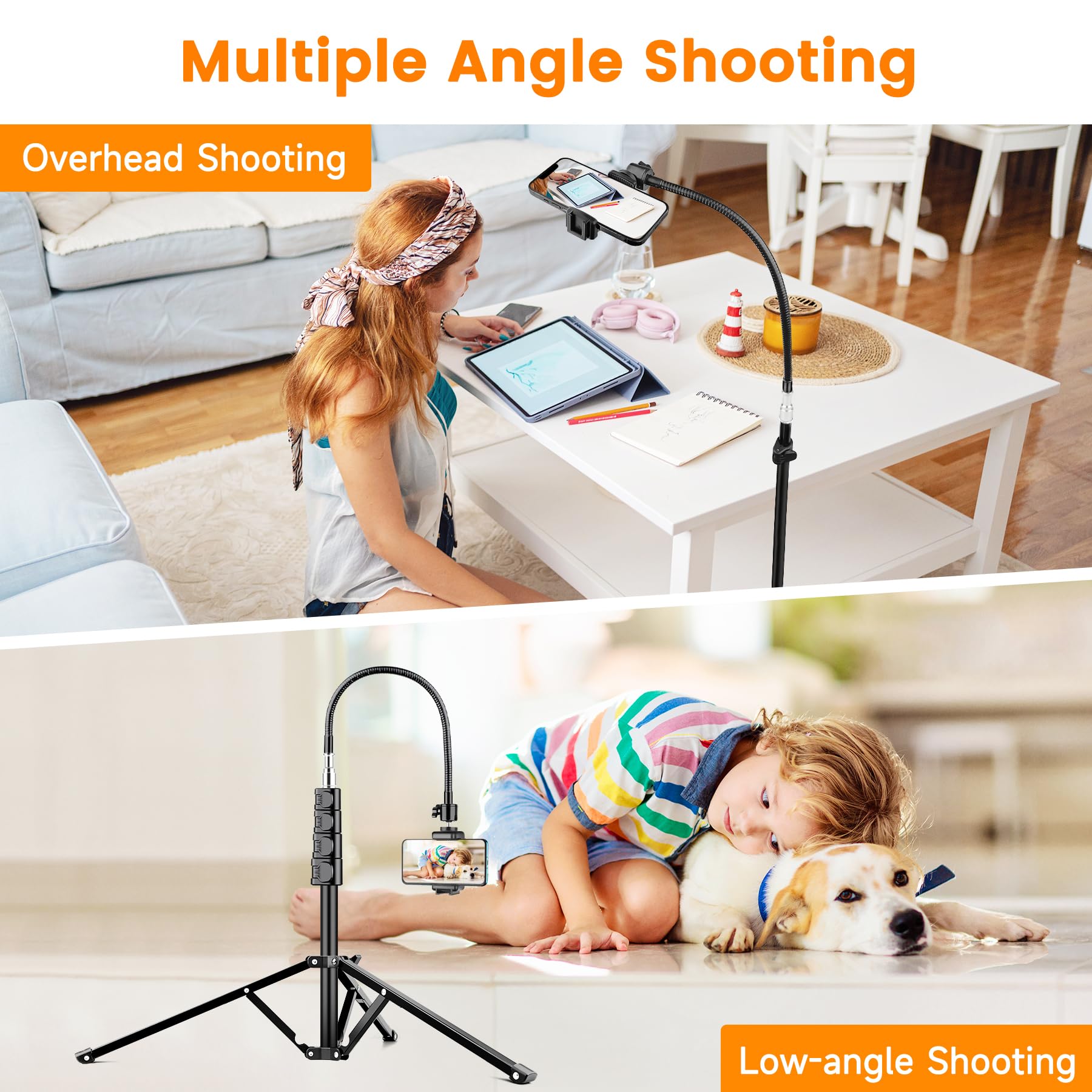 Victiv 90" Gooseneck Phone Tripod, Flexible Cellphone Tripod For Iphone With Remote Phone Holder, Camera Stand For Recording, Content Creator Essentials, Compatible With Iphone Android