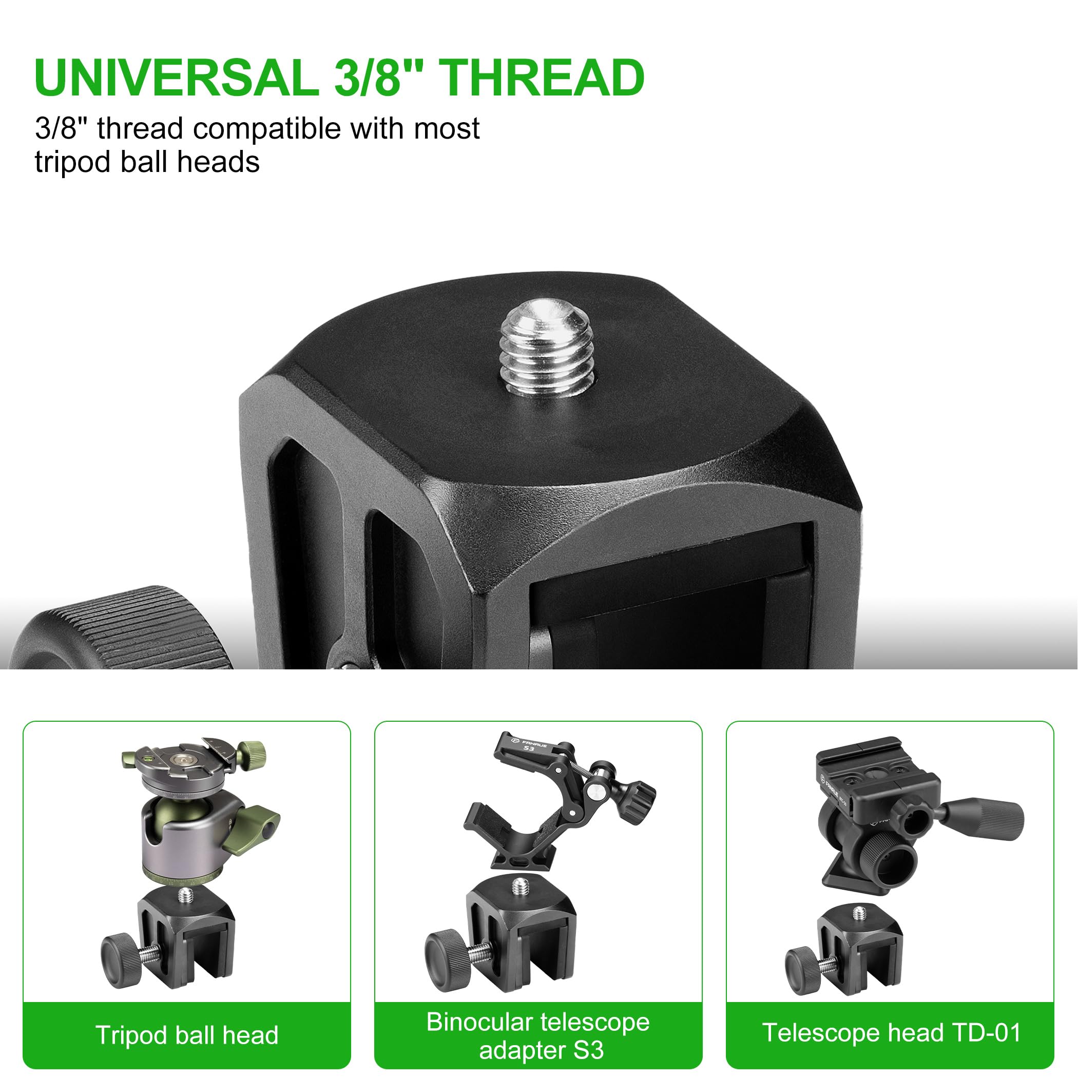 Fanaue Telescope Clip For Spotting Scope Binoculars - Car Window Mount For Tripod Head Camera Phone Mount Adapter - Hunting Scouting, Vehicle Window Mount With 3/8" Screw, Load 5Lb/2.26Kg