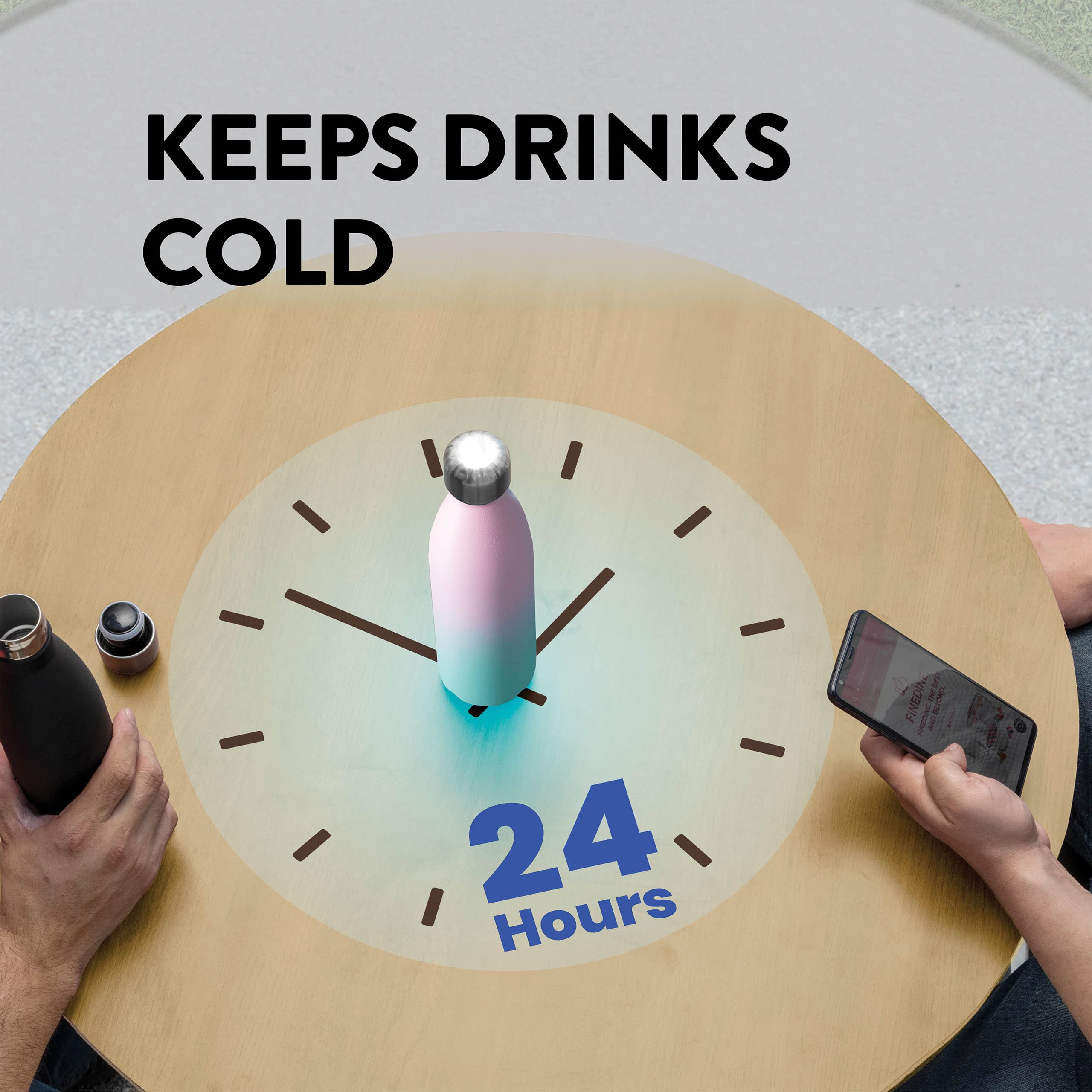 Finedine Triple-Insulated Stainless-Steel Water Bottle (Set Of 2) 17 Oz, Sleek Bottles, Keeps Hot