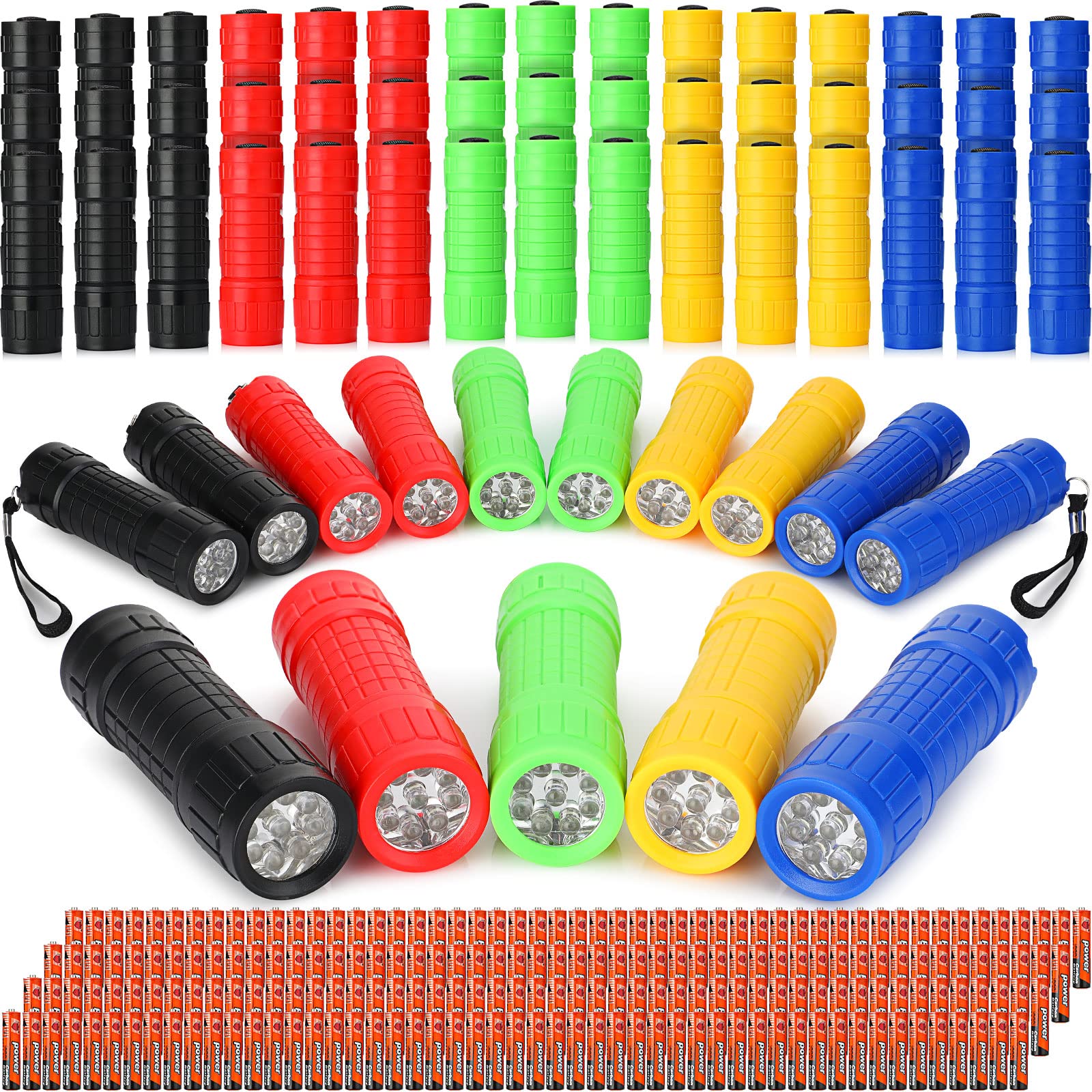 Riakrum 60 Pack 9 Led Flashlight Bulk Small Plastic Handheld Flashlights With Lanyard For Home School Night Reading Emergency Christmas , Aaa Batteries Included(Fresh Color)