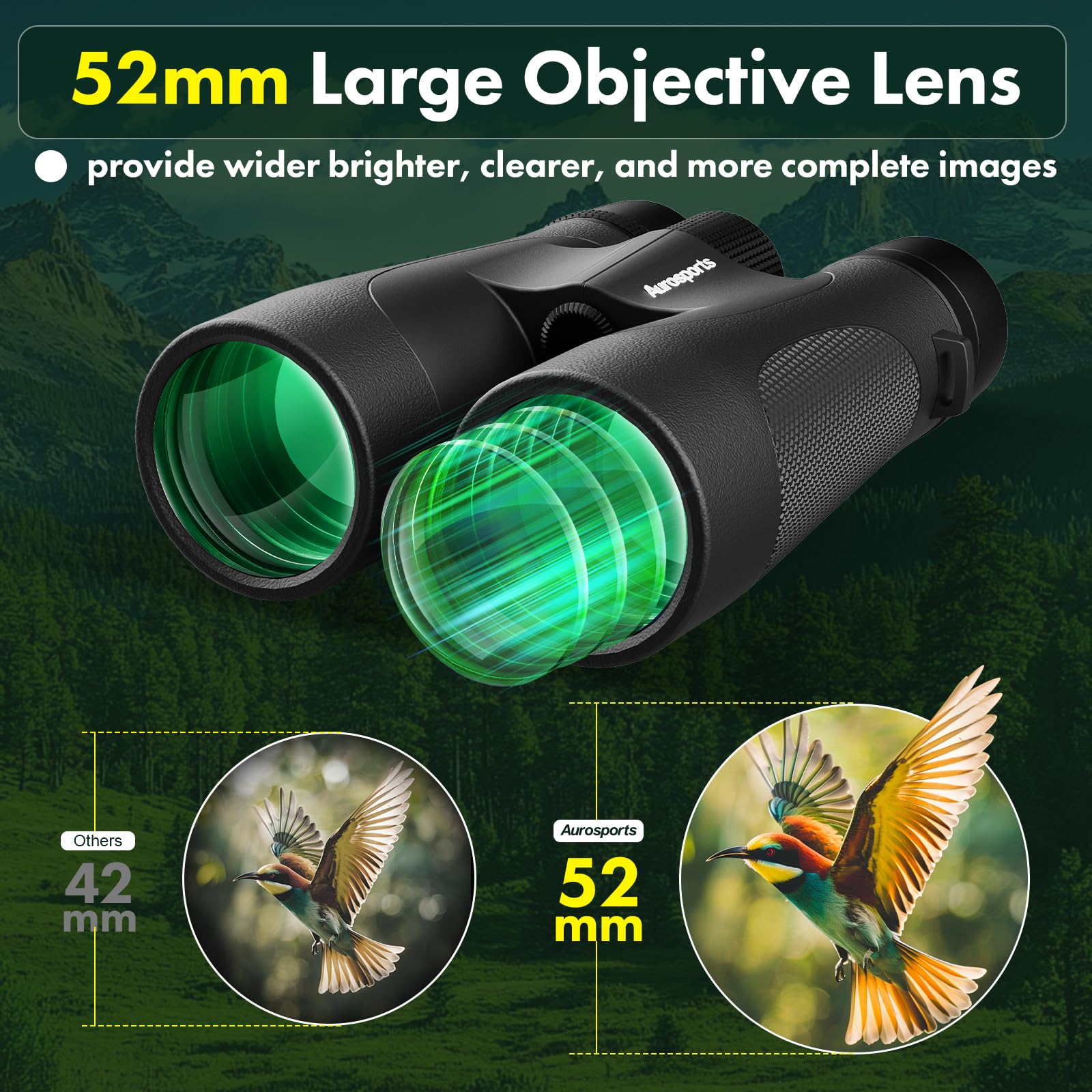 Aurosports 15X52 Binoculars For Adults High Powered: Waterproof Fogproof Shockproof Uhd Binoculars Easy Focus - Large View Travel With Clear Low Light Vision For Bird Watching Hiking Hunting Trip Black