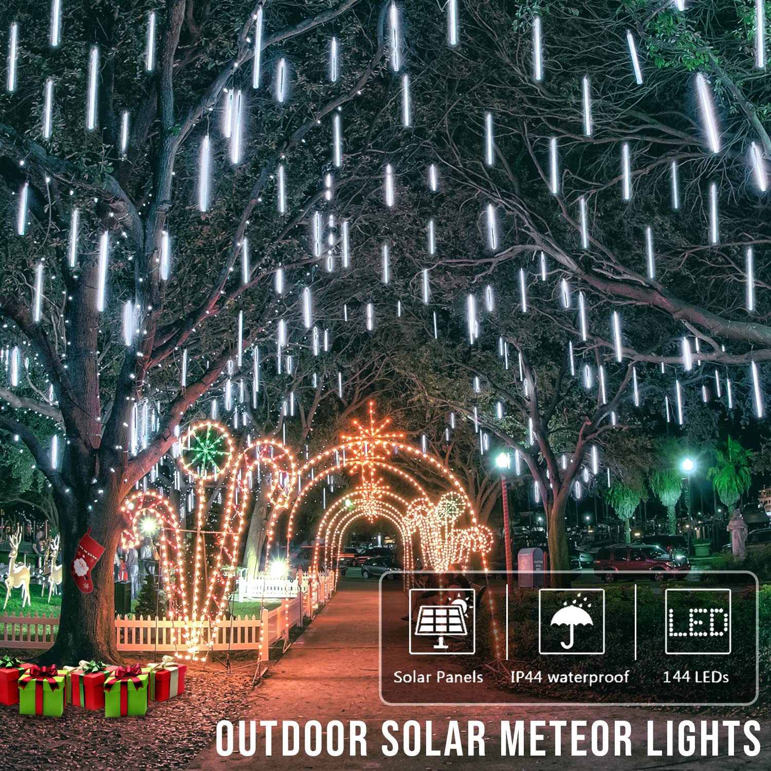 Jmexsuss Solar Meteor Shower Rain Lights/White Christmas String Lights