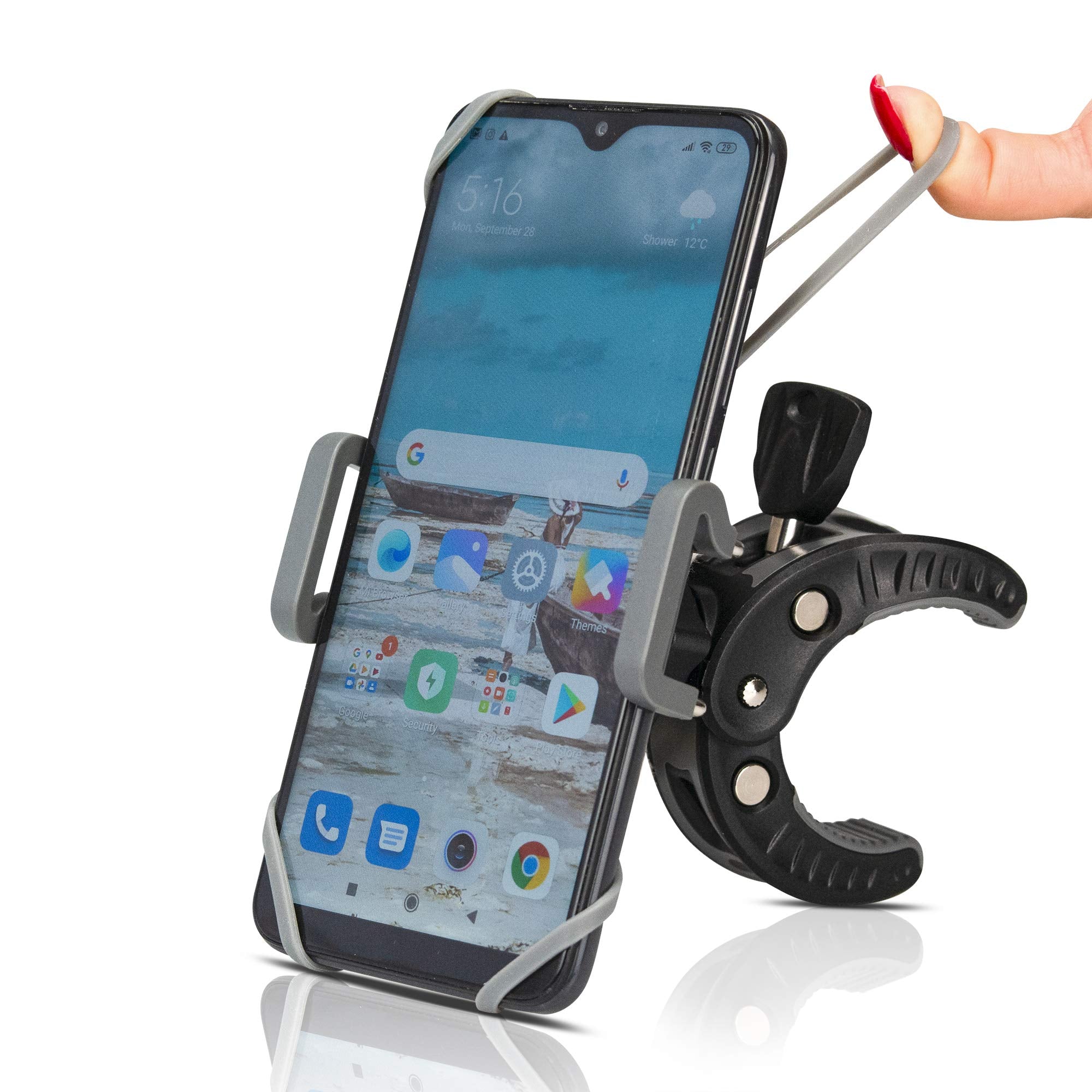 Sheer Living Baby Stroller Phone Holder, Shopping Cart, Golf Cart, Push Cart, Bike Phone Mount, For Motorcycle, Scooter, Atv, Boat, Spin Bike, Treadmill, Handlebar- Universal- Iphone, Cell Phone Clamp (Grey)