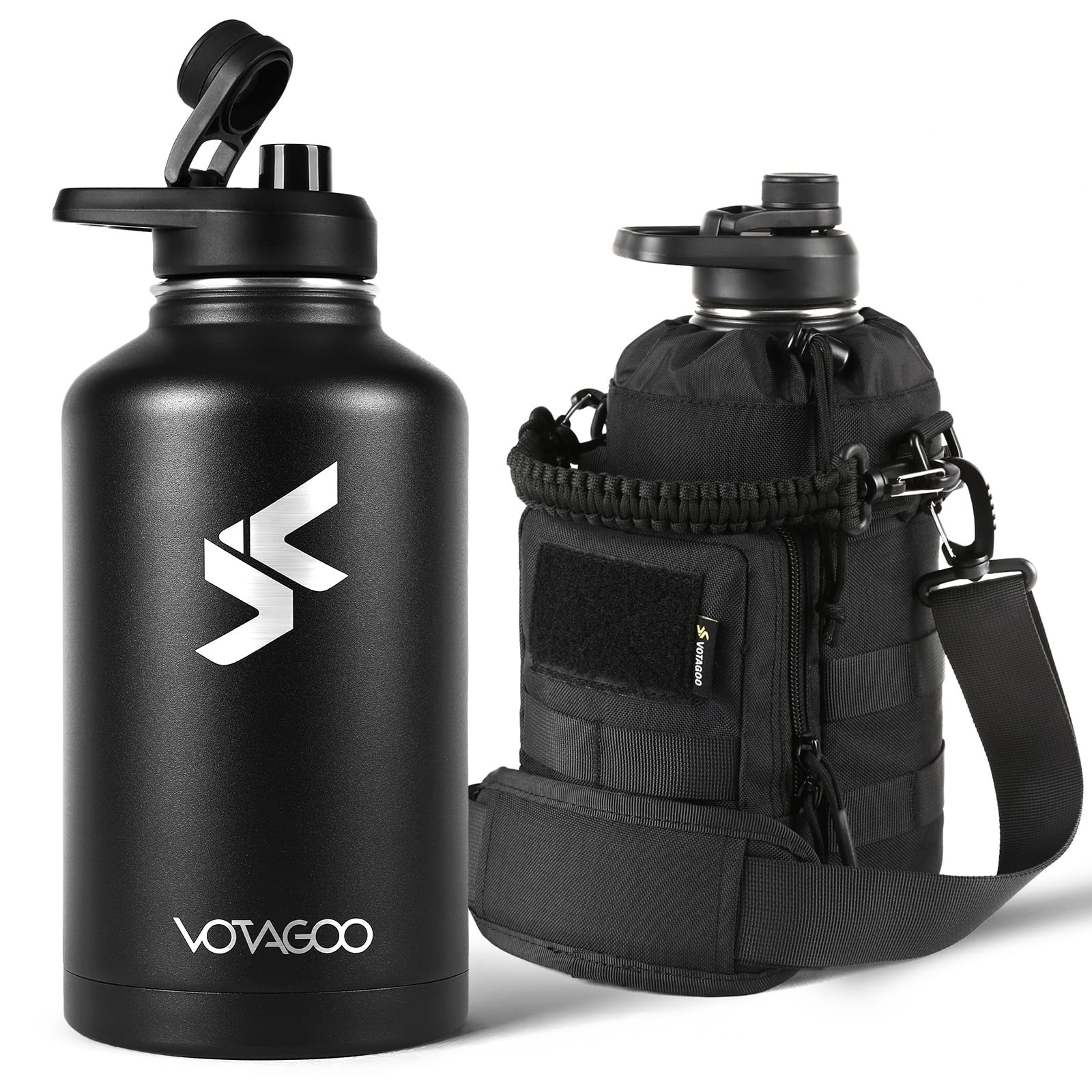 64Oz Tactical Water Bottle - Half Gallon Stainless Steel Insulated Water Bottle, Metal Military