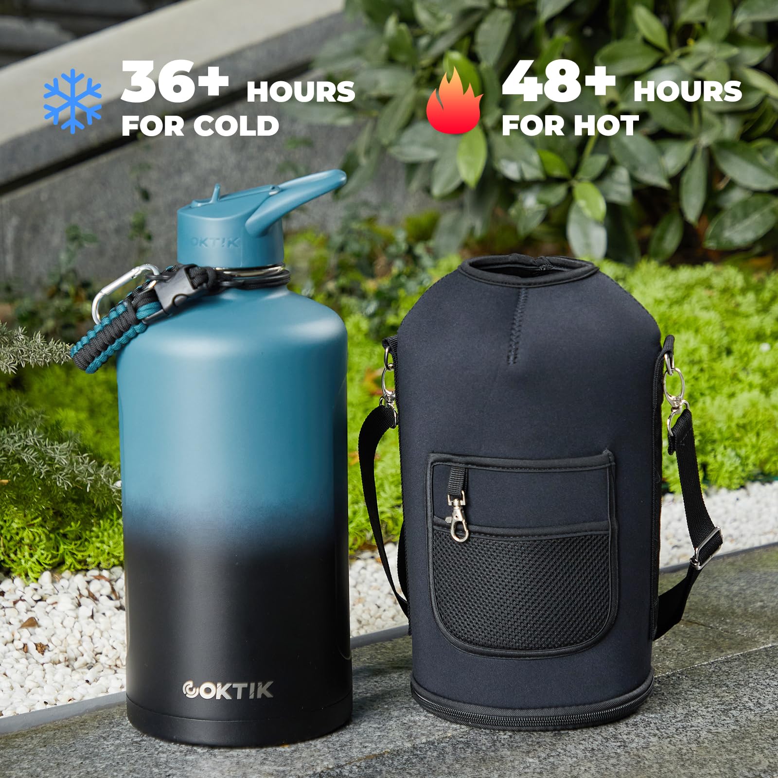 Coktik 128 Oz Insulated Water Bottle, Triple Wall Stainless Steel Flask, Keeps Drinks Cold For 48 H
