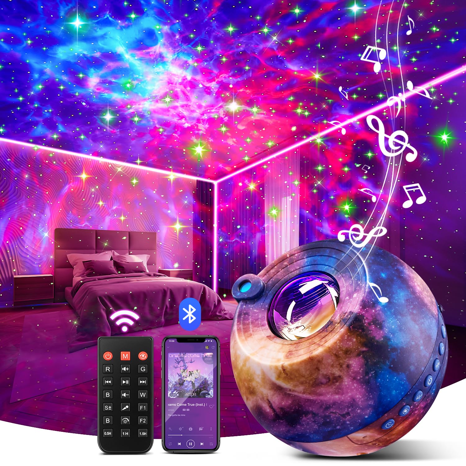 Coolnight Galaxy Projector For Bedroom Adults, 15 Color+15 White Noise Star Projector Galaxy Light Projector For Bedroom, Bluetooth Star Lights For Ceiling Projector For Bedroom,Led Projector Lights For Bedroom
