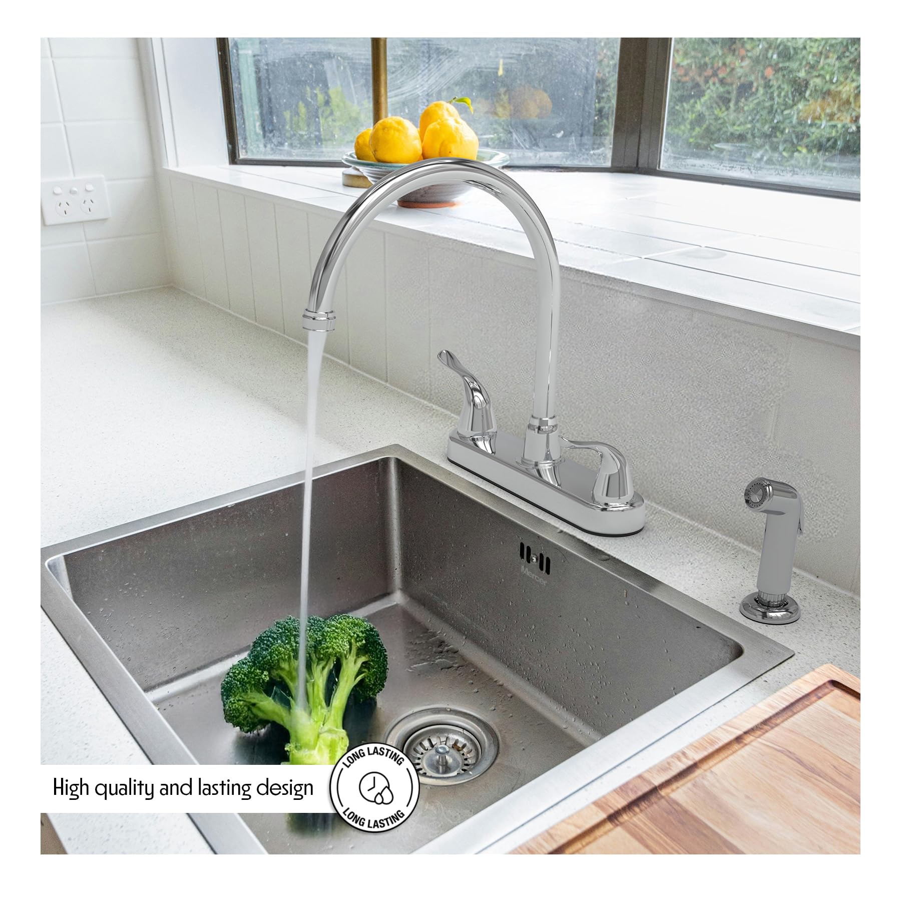 Wmf Rv Kitchen Sink Faucet With Side Spray, Full Swivel High Spout, Double Handle Kitchen Faucet, Chrome, For Mobile Home, Travel Trailer, Camper, Motorhomes, Camping Essentials, Rv Must Haves