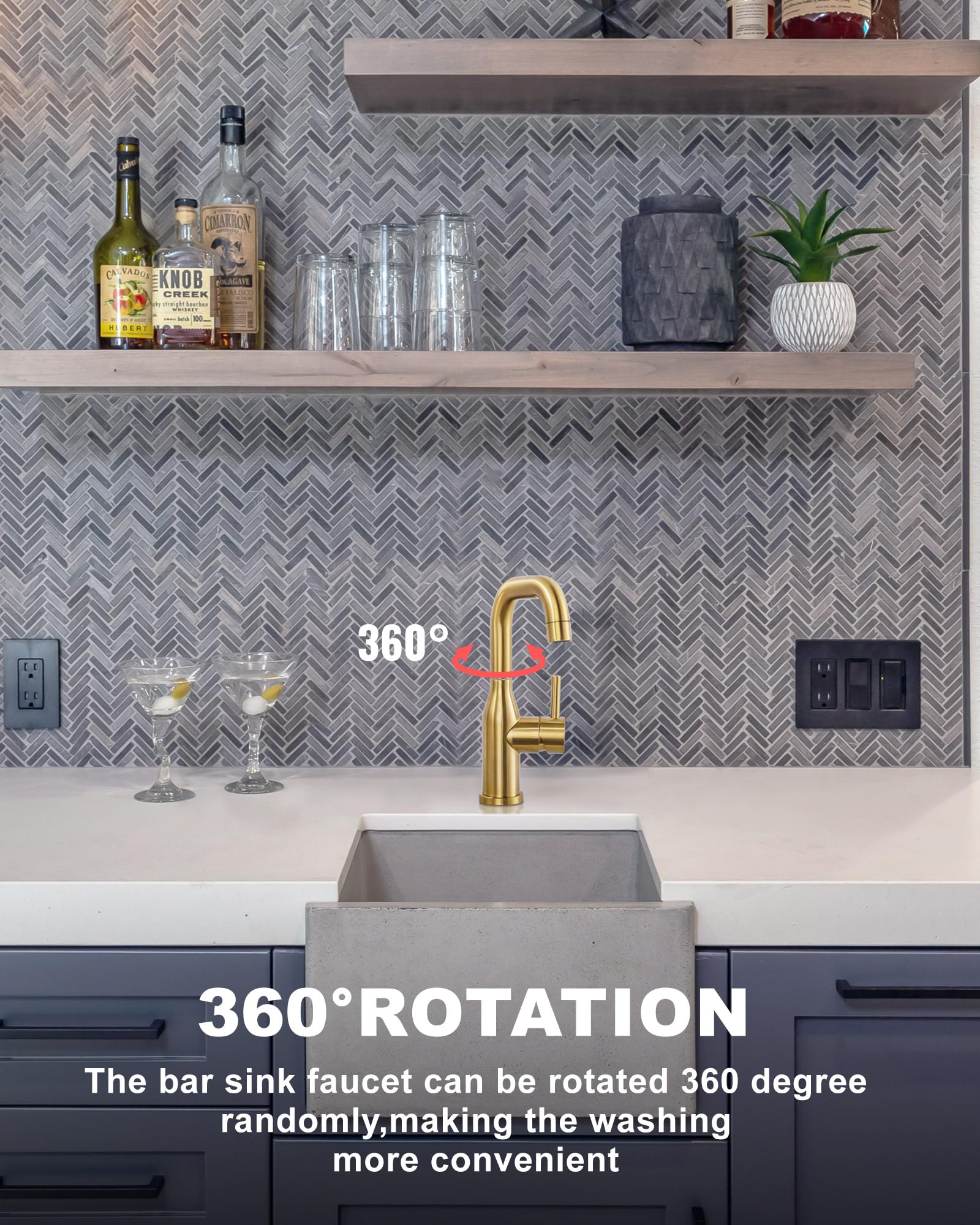 Arcora Bar Sink Faucet Single Hole: Brushed Gold Wet Bar Faucets - Prep Sink Faucet 360 Swivel - Small Kitchen Bathroom Faucet With Cupc Supply Lines