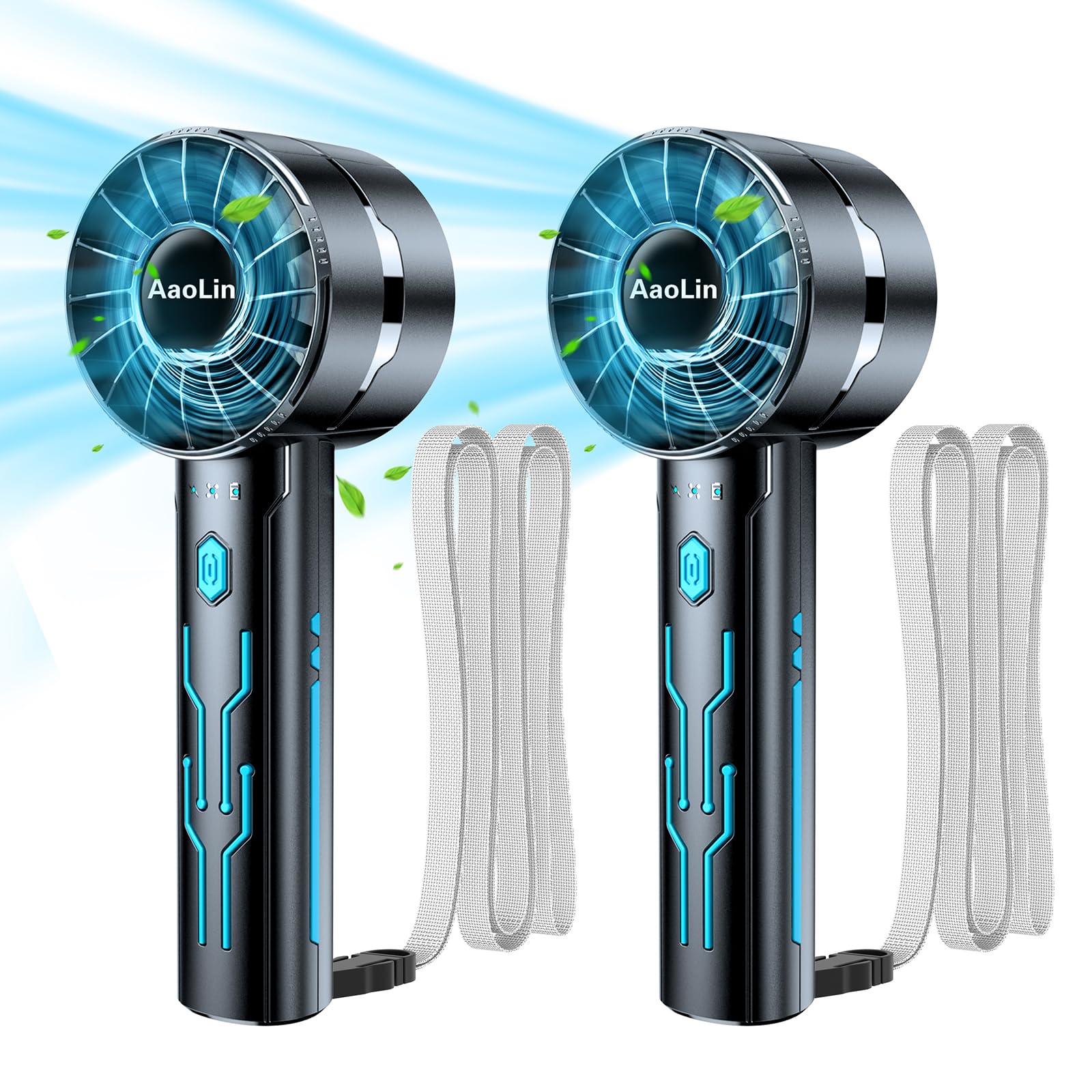 2 pack portable handheld turbo fans with 7000RPM motor for powerful personal cooling Koospark