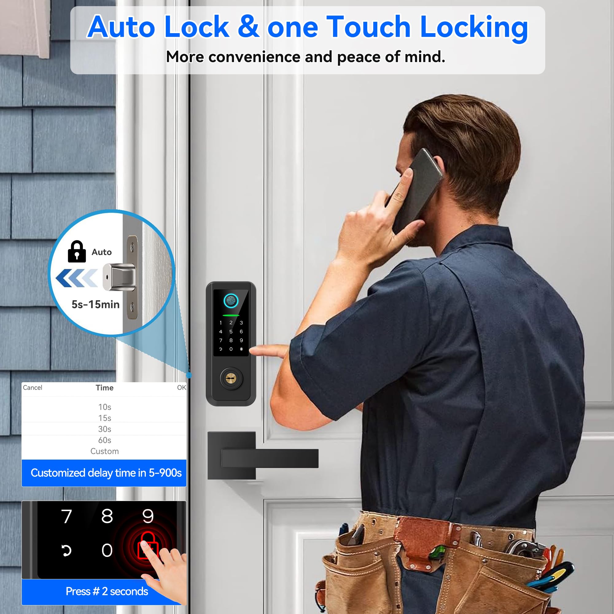 Yosimika Keyless Entry Door Lock With Handle Set,Smart Front Door Lock With Keypad Set,Keyless Entry Digital Deadbolt,Smart Deadbolt With Auto Lock,App Control, Matte Black