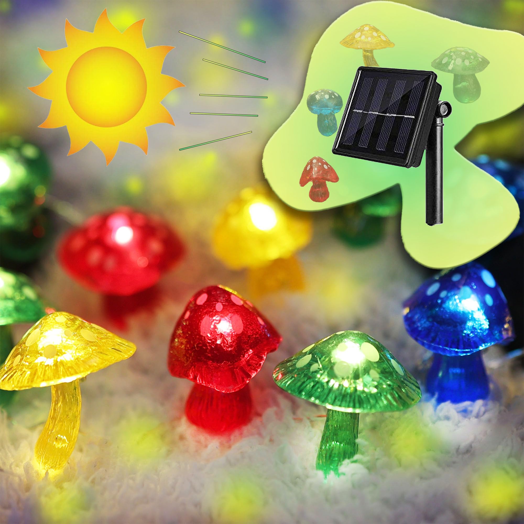 The Hxt Bartlett Garden Decor Solar String Lights Outdoor Mushroom Lamp Solar Garden Fairy Lights Mushroom Night Lights  Cottage Core Decor 14Ft 40Leds Solar Pathway Fence Yard Window Mushroom Decor
