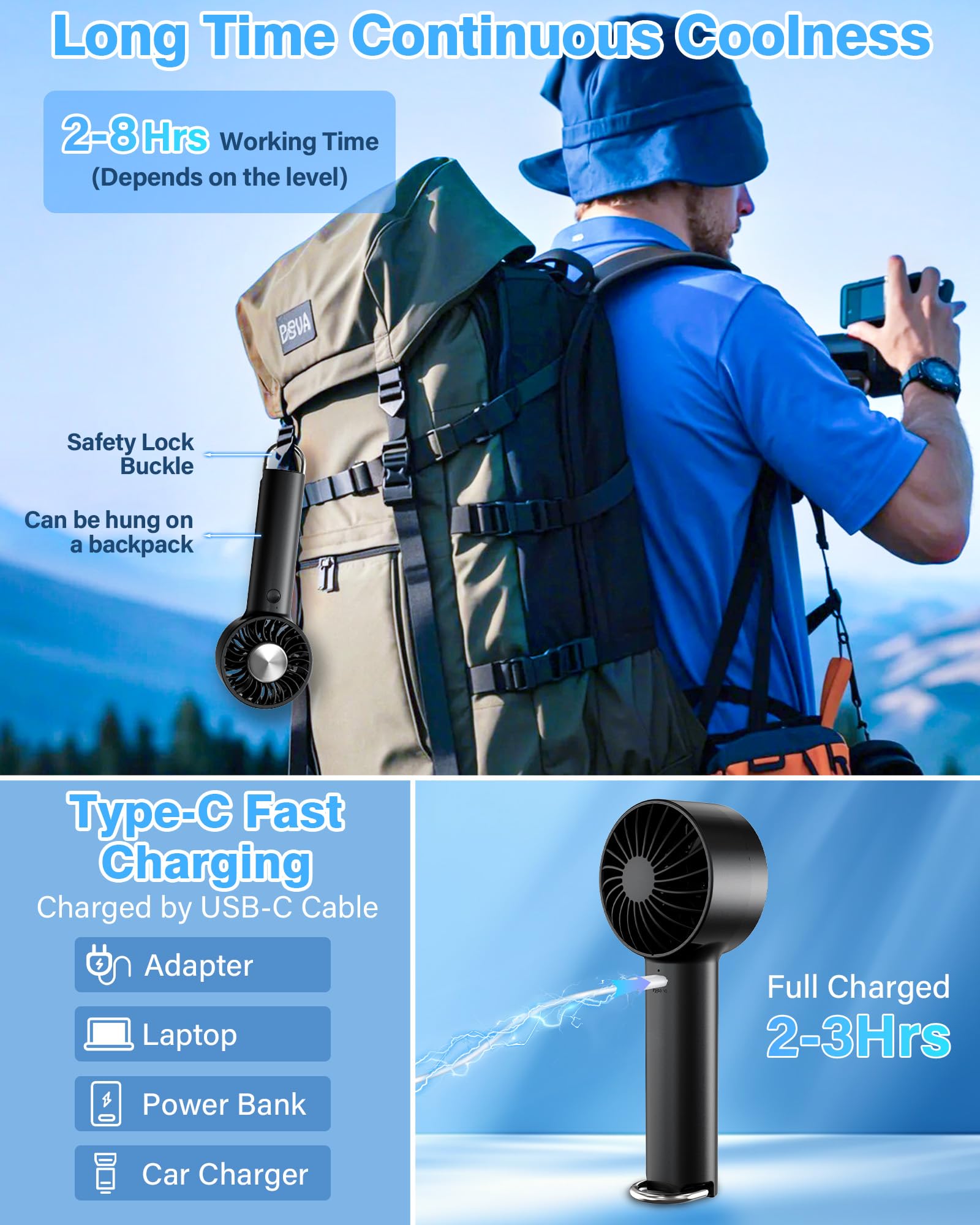 Portable Ice Cooling Handheld Fan With Cooling Compress, Usb Rechargeable Personal Turbo Mini