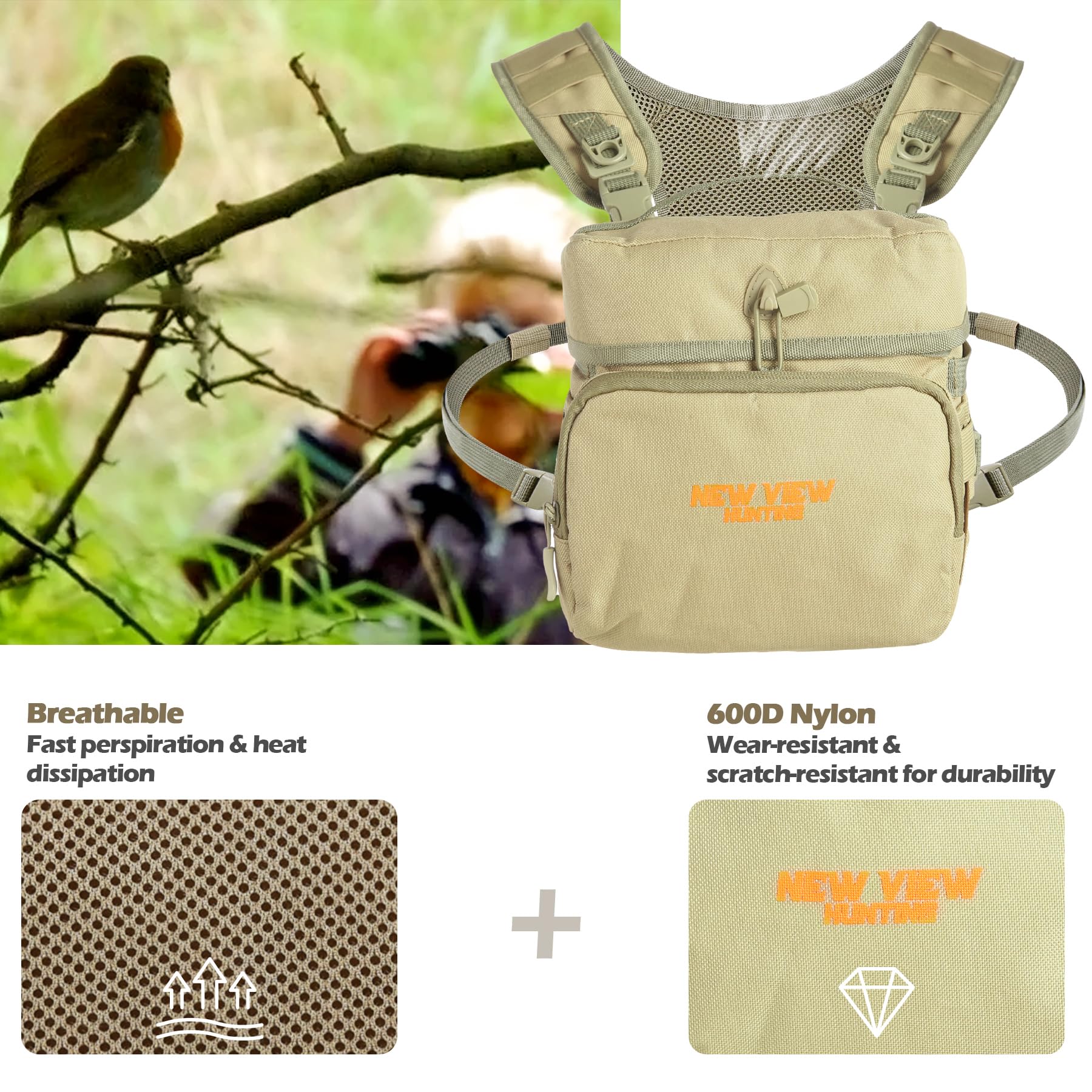 Binocular Harness Chest Pack With Rangefinder Pouch, Bino Harness With Rain Cover For Bird Watching, Hunting, Hiking
