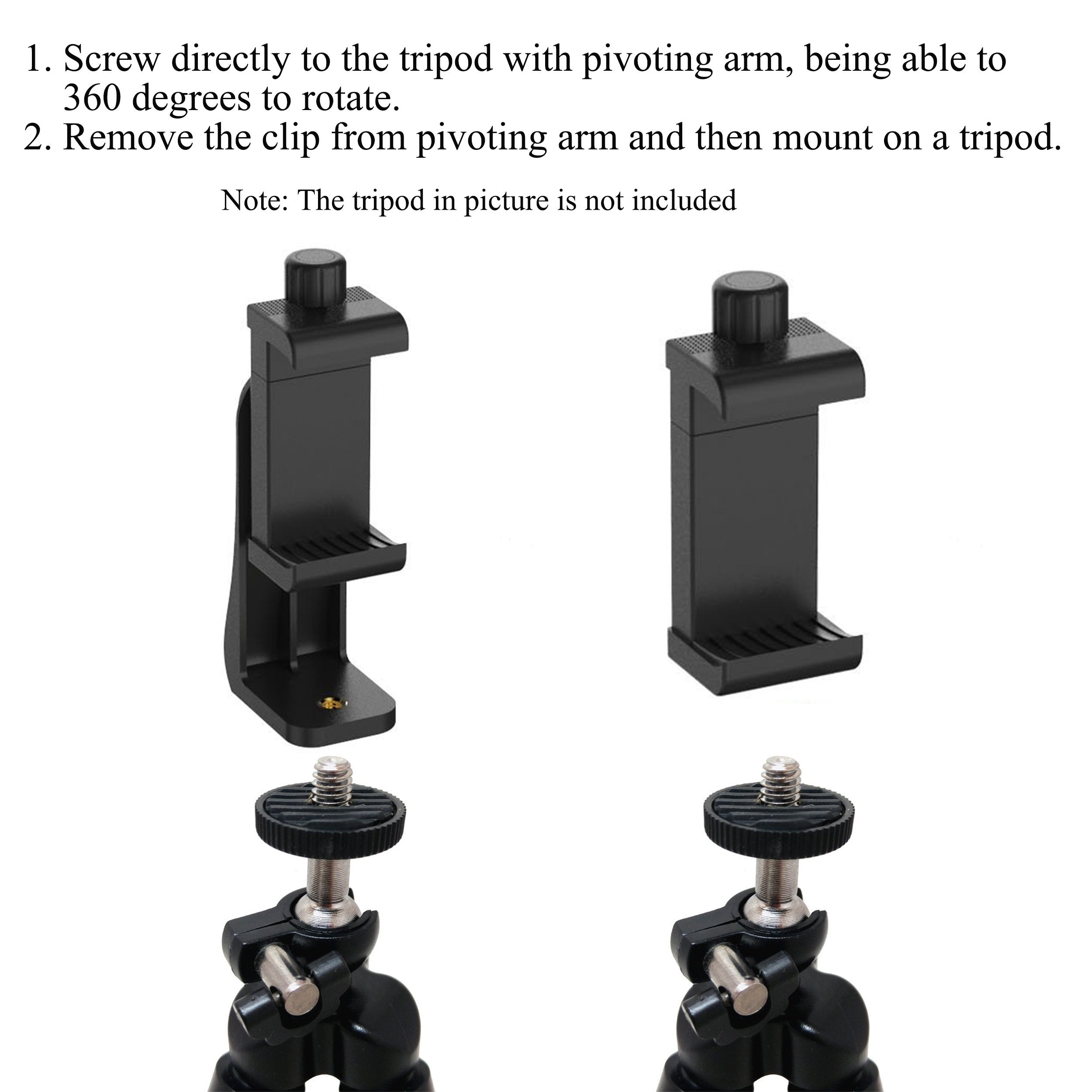 Ailun Phone Holder/Vertical And Horizontal Tripod Mount Adapter Rotatable Bracket With 1/4 Inch Screw, Adjustable Clip For Iphone, Android Cell Phone, Selfie Stick, Camera Stand