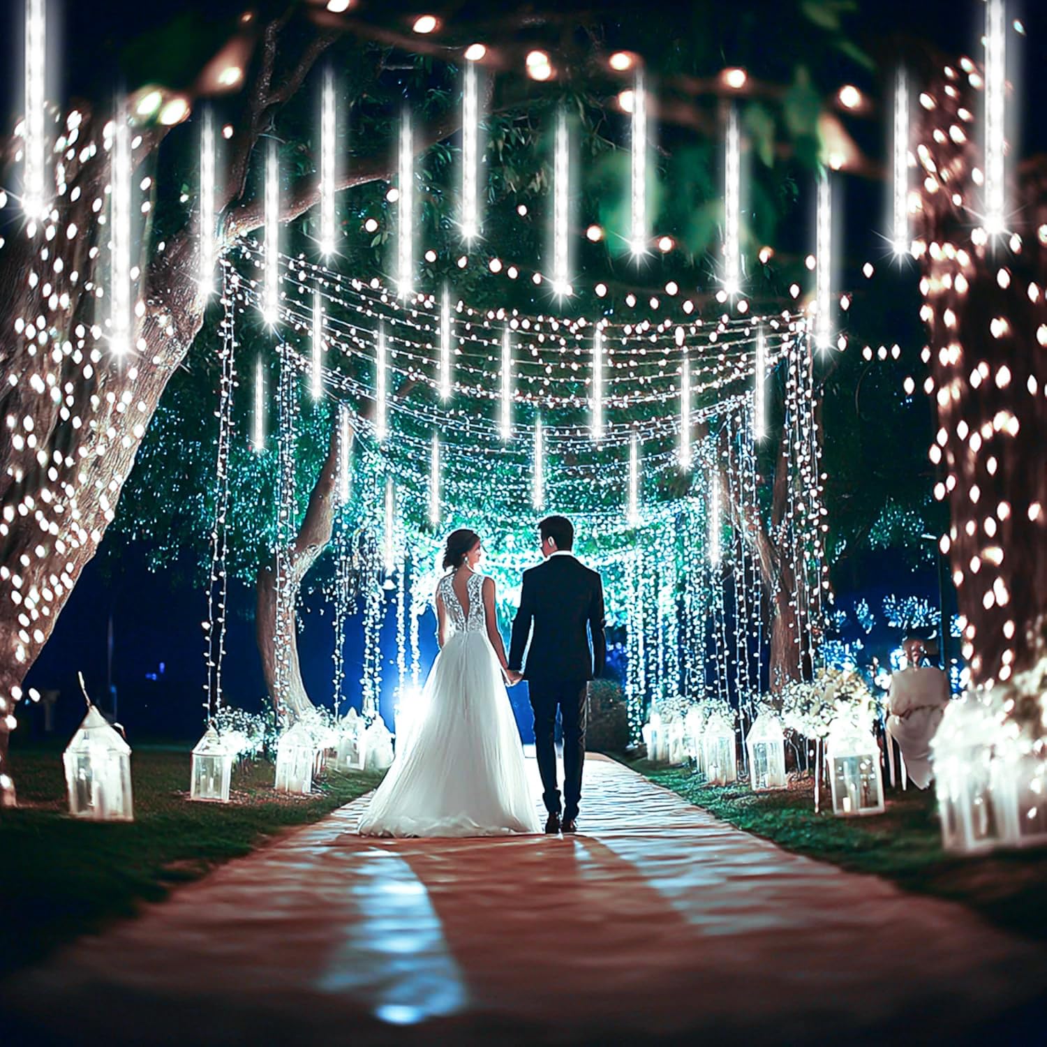 Kwaiffeo Christmas Lights Outdoor, 24 Tubes(Equivalent To 3 Sets Of 8-Tubes) Meteor Shower Lights Snow Falling Icicle Lights For Xmas Tree Halloween Decoration Wedding Party Window, Ul Plug, White