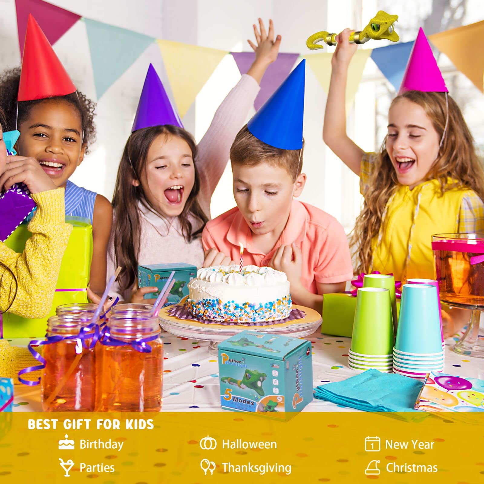 Cosoos Rechargeable Flashlight For Kids, Hiss & Music Mode, Kids Flashlight Toys, Outdoor Camping Gear Accessories, Christmas Stocking Stuffer For Kids 3 4 5 6 7 8 9 Years Boys Girls