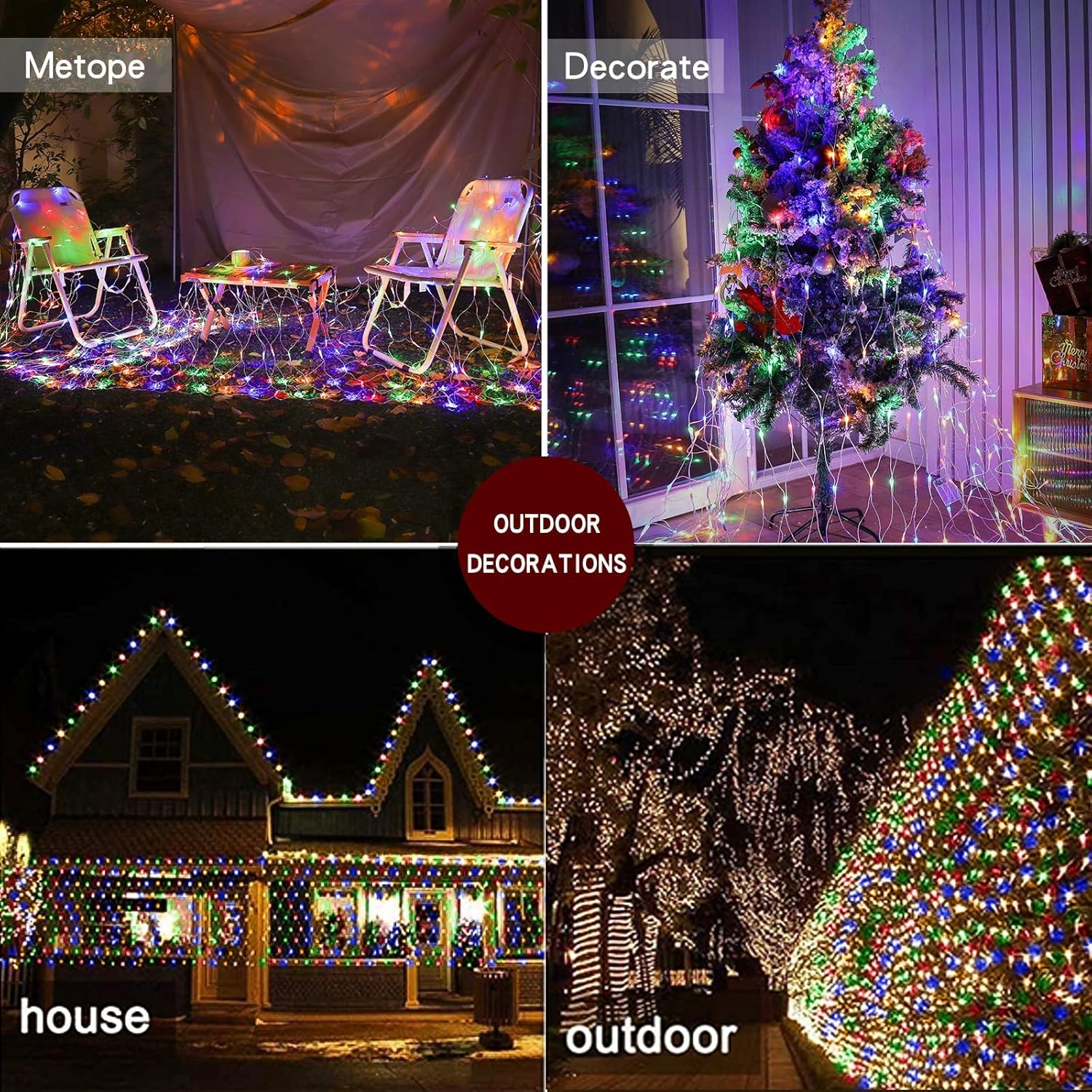 Anycosy 390 Led Christmas Net Lights,13X5Ft Mesh String Lights,8 Modes Waterproof Outdoor Mesh Fairy Lights For Xmas Trees, Bushes, Wedding, Garden (Multicolor)