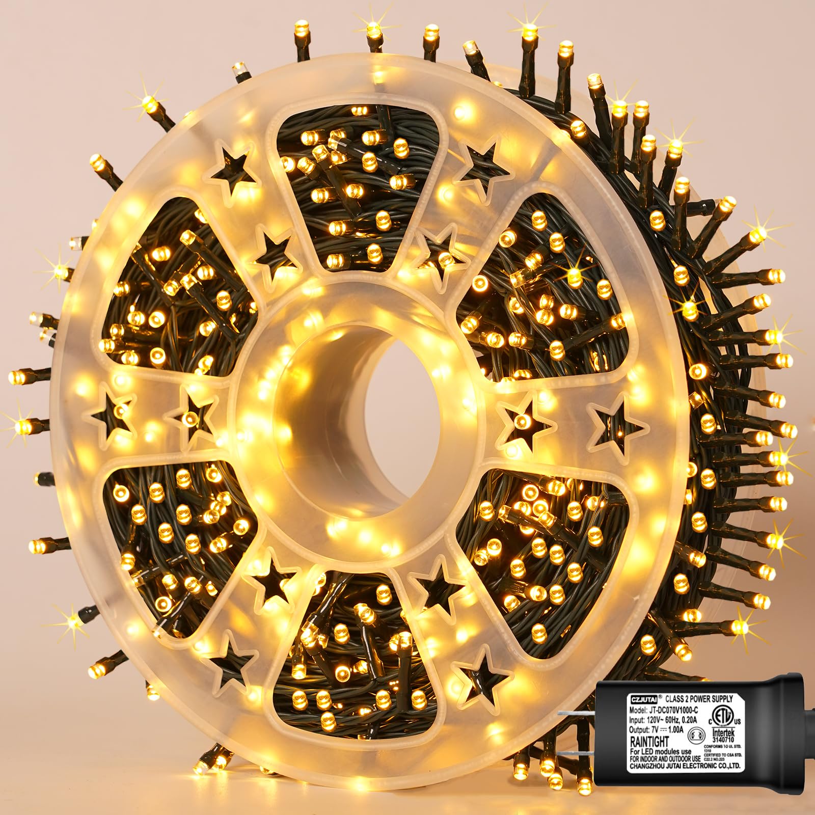 Yeguo 500 Led 165Ft Christmas Lights Outdoor Waterproof, Warm White String Lights Indoor, 8 Modes Green Wire Twinkle Xmas Tree Lights Plug In For Holiday With Memory Timer